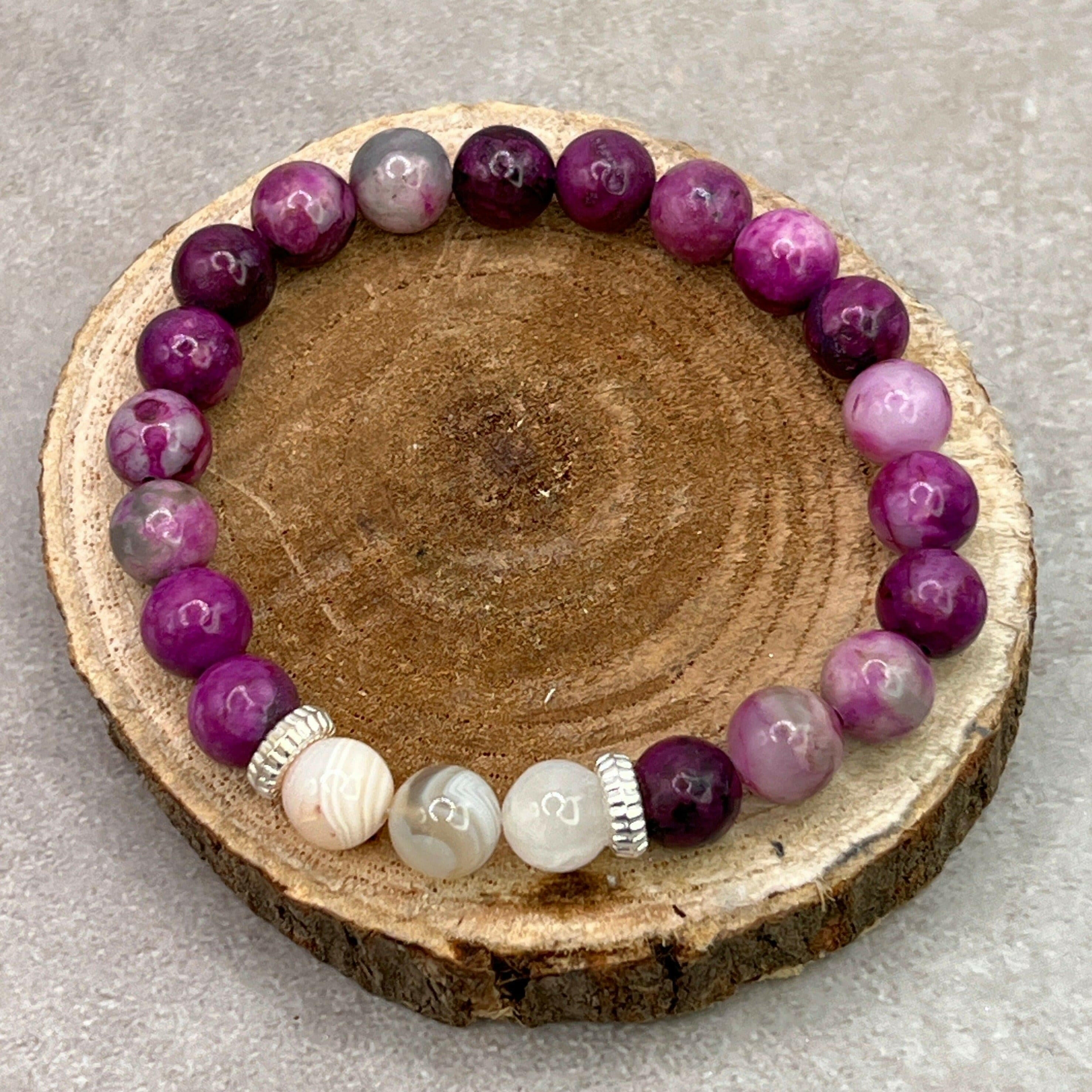 Bec Sue Jewelry Shop chakra bracelet 6.5 / purple / suiliter agate Luxurious One-of-a-Kind Sugilite and Agate 8mm Bead Bracelet - Unisex Sugilite Jewelry Tags 601
