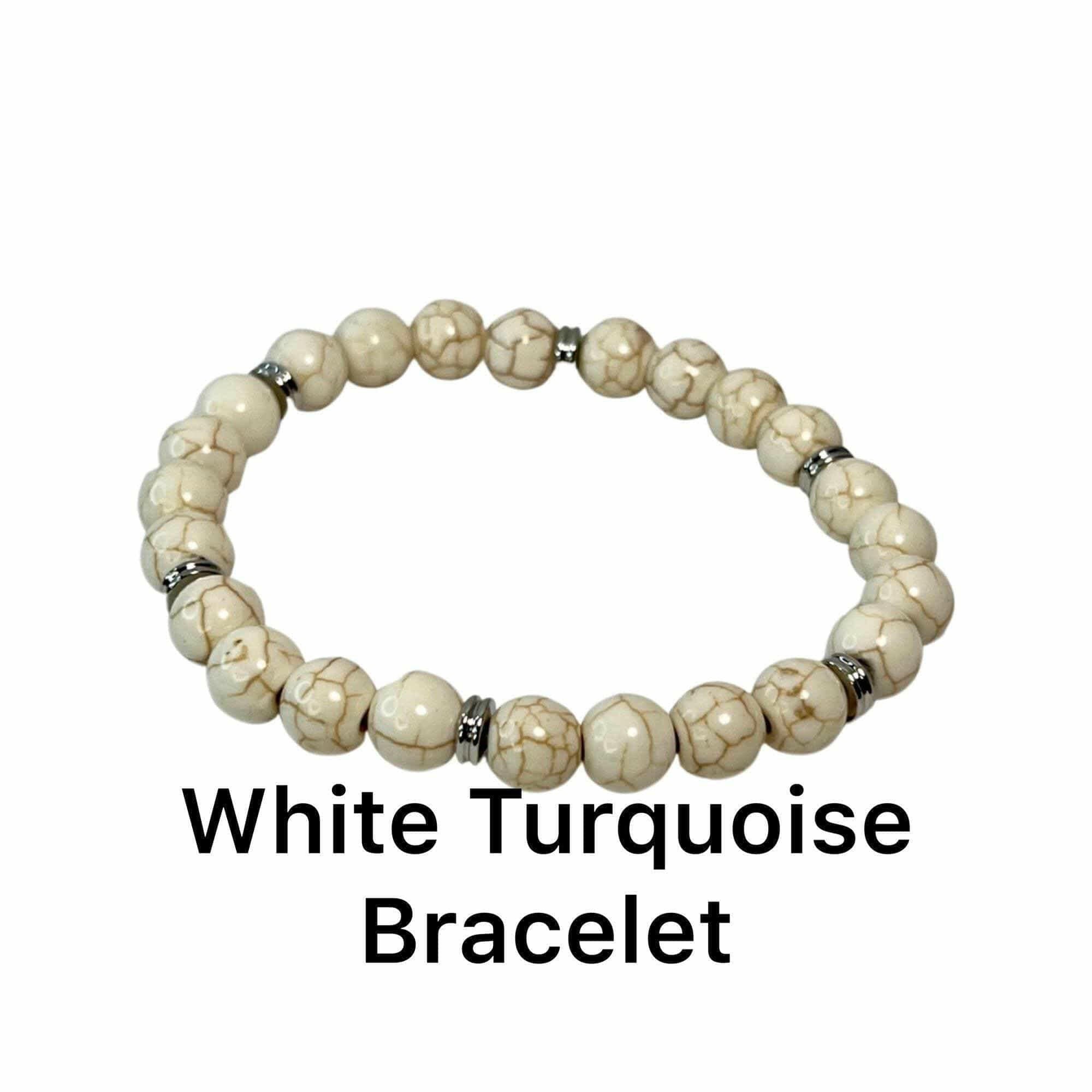 Bec Sue Jewelry Shop chakra bracelet 6.5 / white / turquoise/silver White Turquoise Bracelet, Handmade beaded Turquoise Bracelet, White Turquoise Beaded Bracelet Tags 424