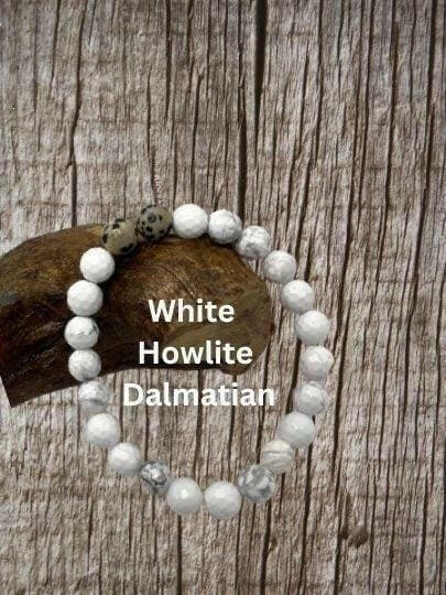 Bec Sue Jewelry Shop chakra bracelet 6.5 / white / white howlite/dalmation White Howlite Stretch Bracelet,Dalmatian Jasper Bracelet Tags 338