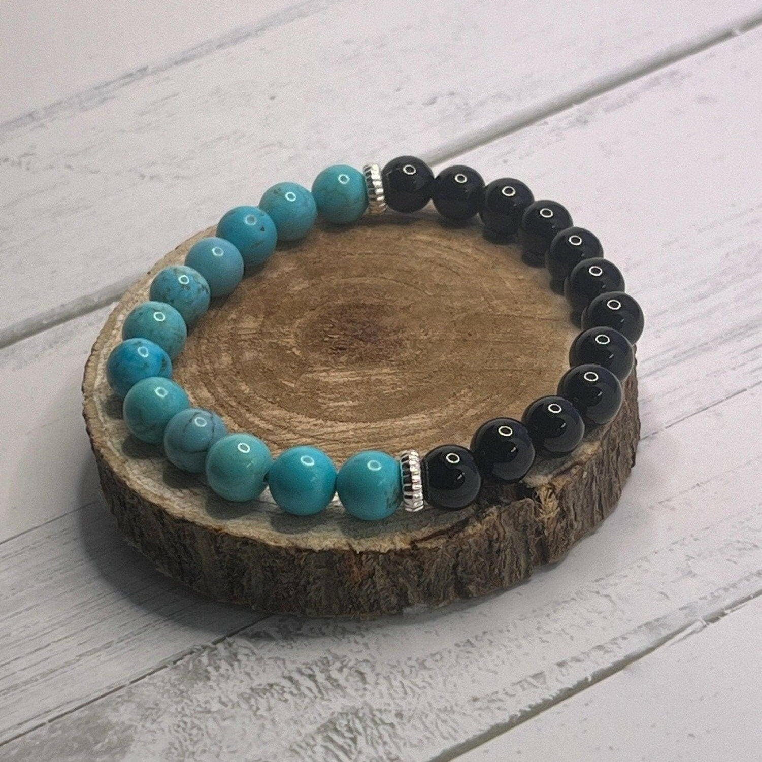 Bec Sue Jewelry Shop chakra bracelet Blue/Black / 6.25/7 / turquoise/onyx Turquoise Bracelet Gift, 7 Chakra Healing Bracelet Tags 503