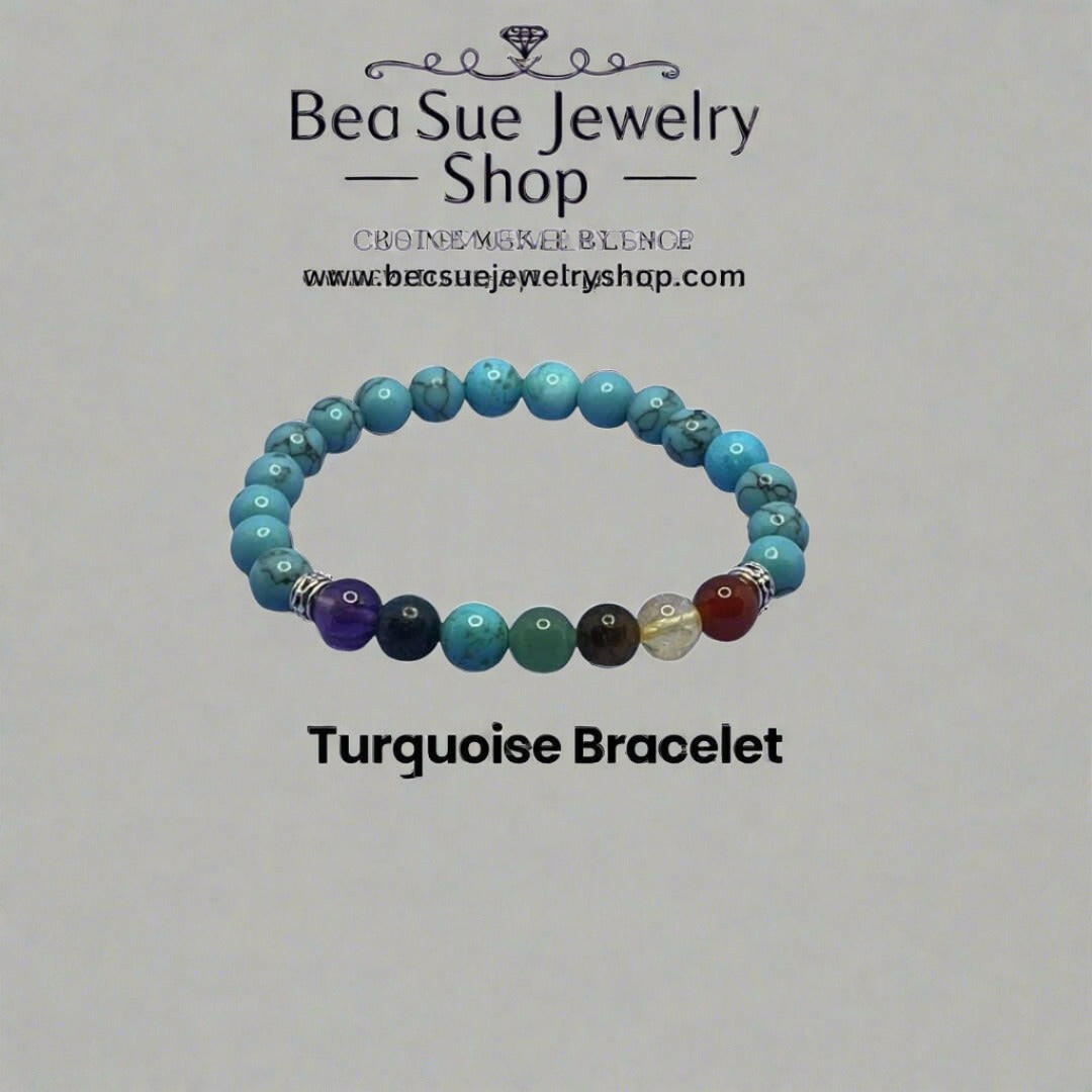 Bec Sue Jewelry Shop chakra bracelet Blue Turquoise Chakra Bead Bracelet Tags