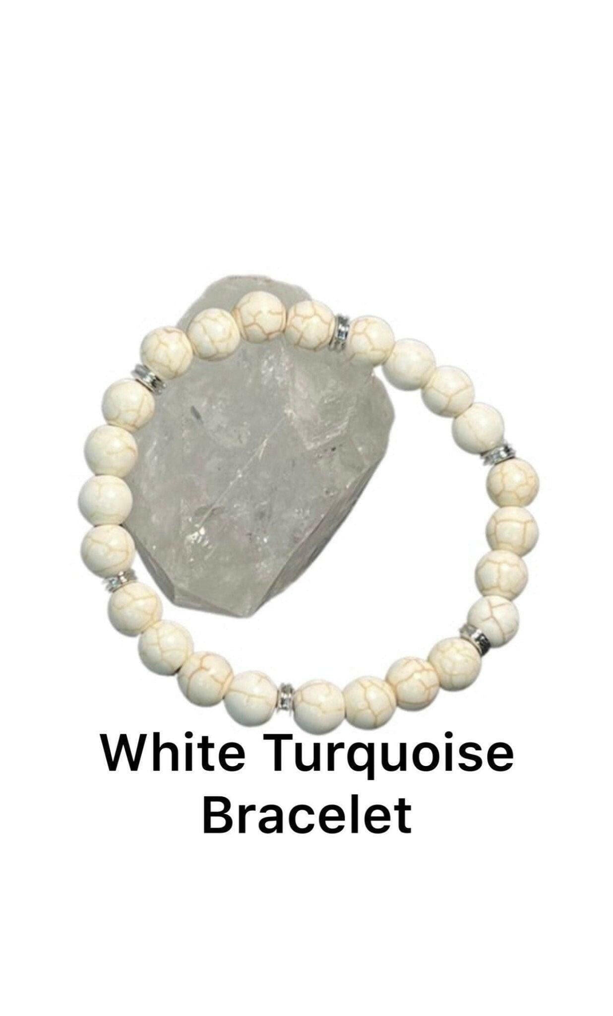 Bec Sue Jewelry Shop chakra bracelet White Turquoise Beaded Bracelet, Turquoise Stretch Bracelet Tags
