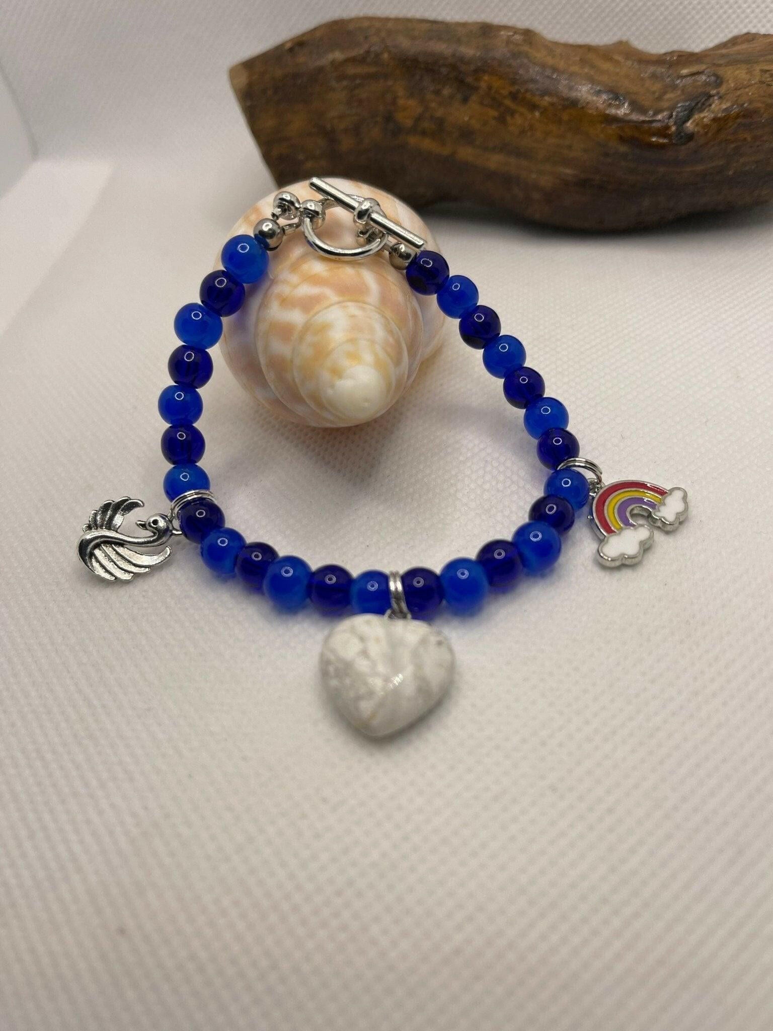 Heart Charm Bracelet | Blue Handmade Bracelet | Bec Sue Jewelry Shop
