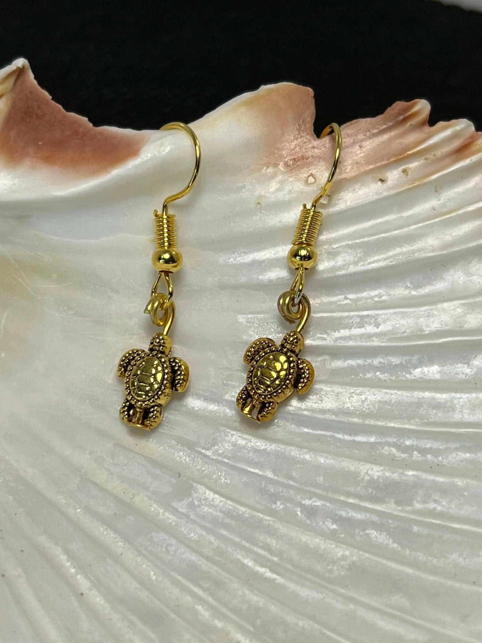 Bec Sue Jewelry Shop earrings 1 / gold plated / gold Turtle Earrings, Tortoise Charms Tags 409