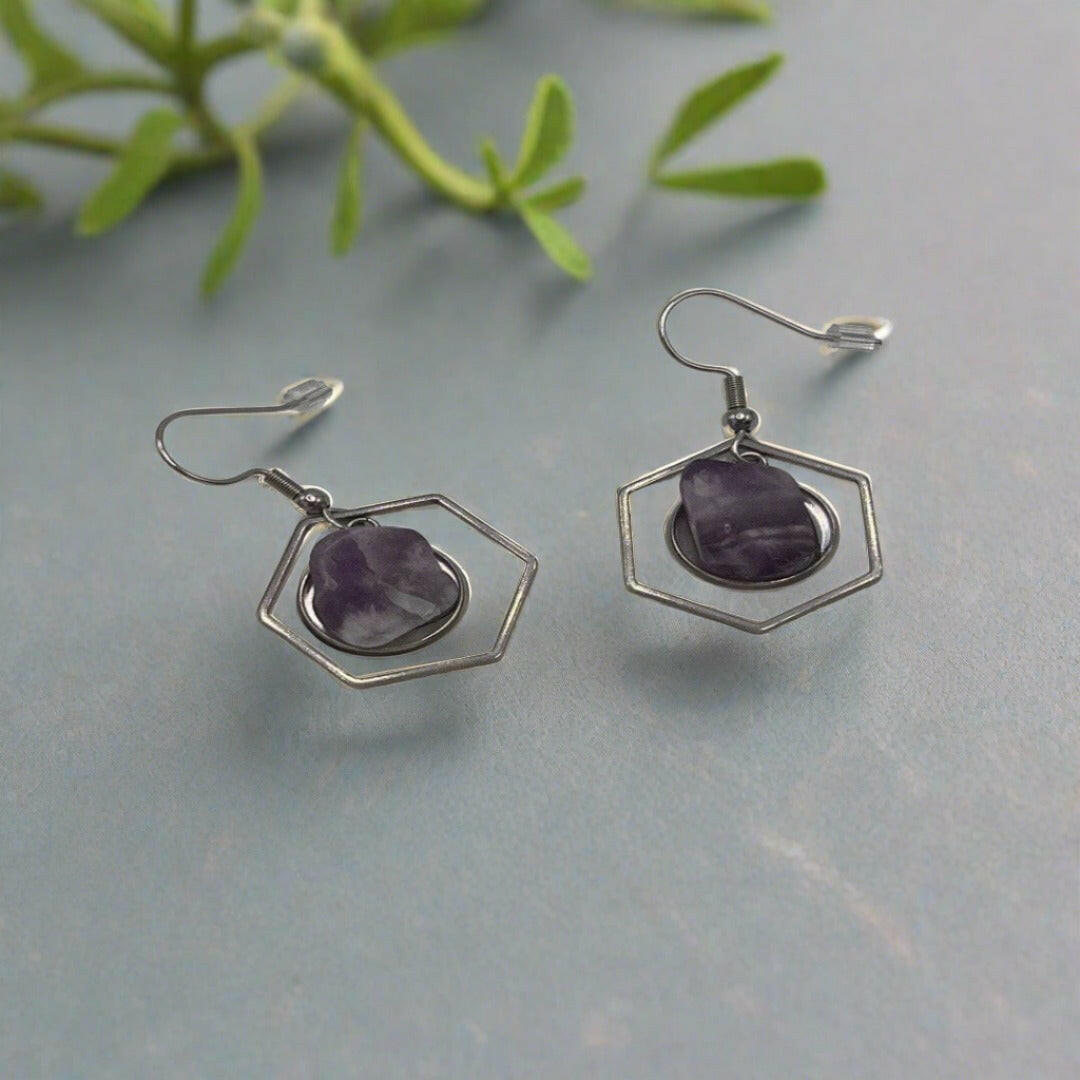Amethyst Stone Earrings | Healing Drop Earrings | Bec Sue Jewelry Shop
