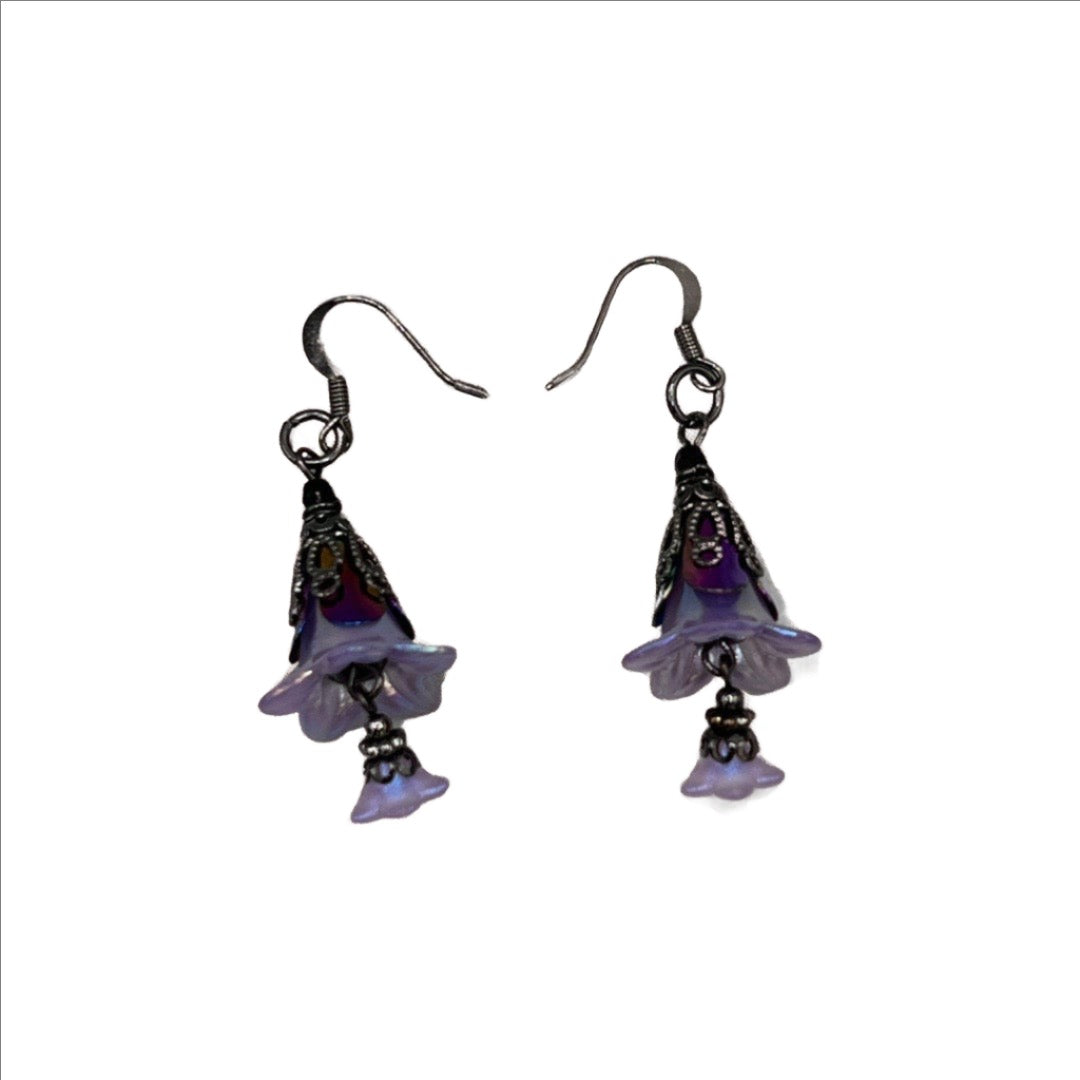 Bec Sue Jewelry Shop earrings Purple Dangling Flower Earrings, Crystal Dangle Earrings Tags 679