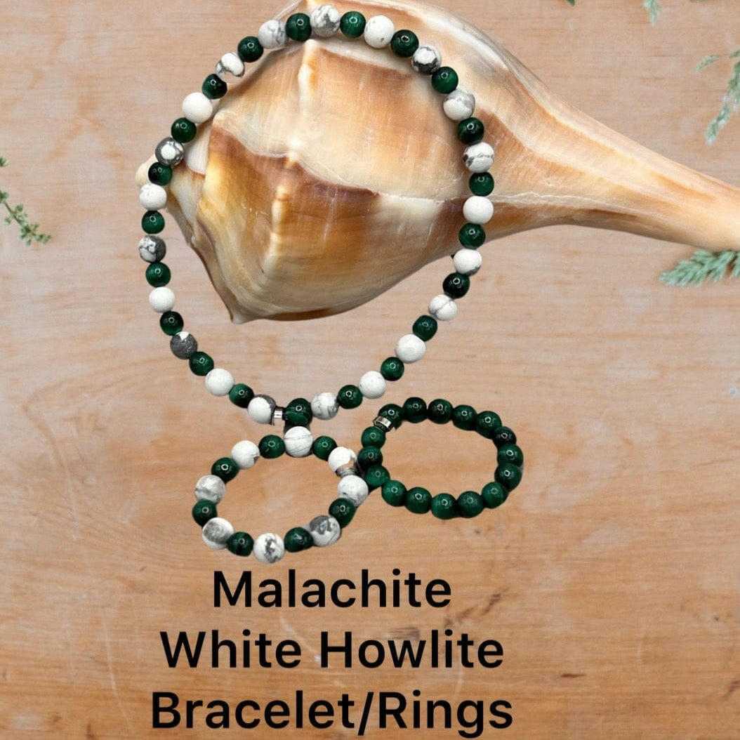 Bec Sue Jewelry Shop Jewelry Set 6.5 / green/white / malachite/white howlite Boho-Chic Malachite and White Howlite Accessory Set - Artisan Ring and Bracelet Combo for Spiritual Wellness Gift. Tags 681