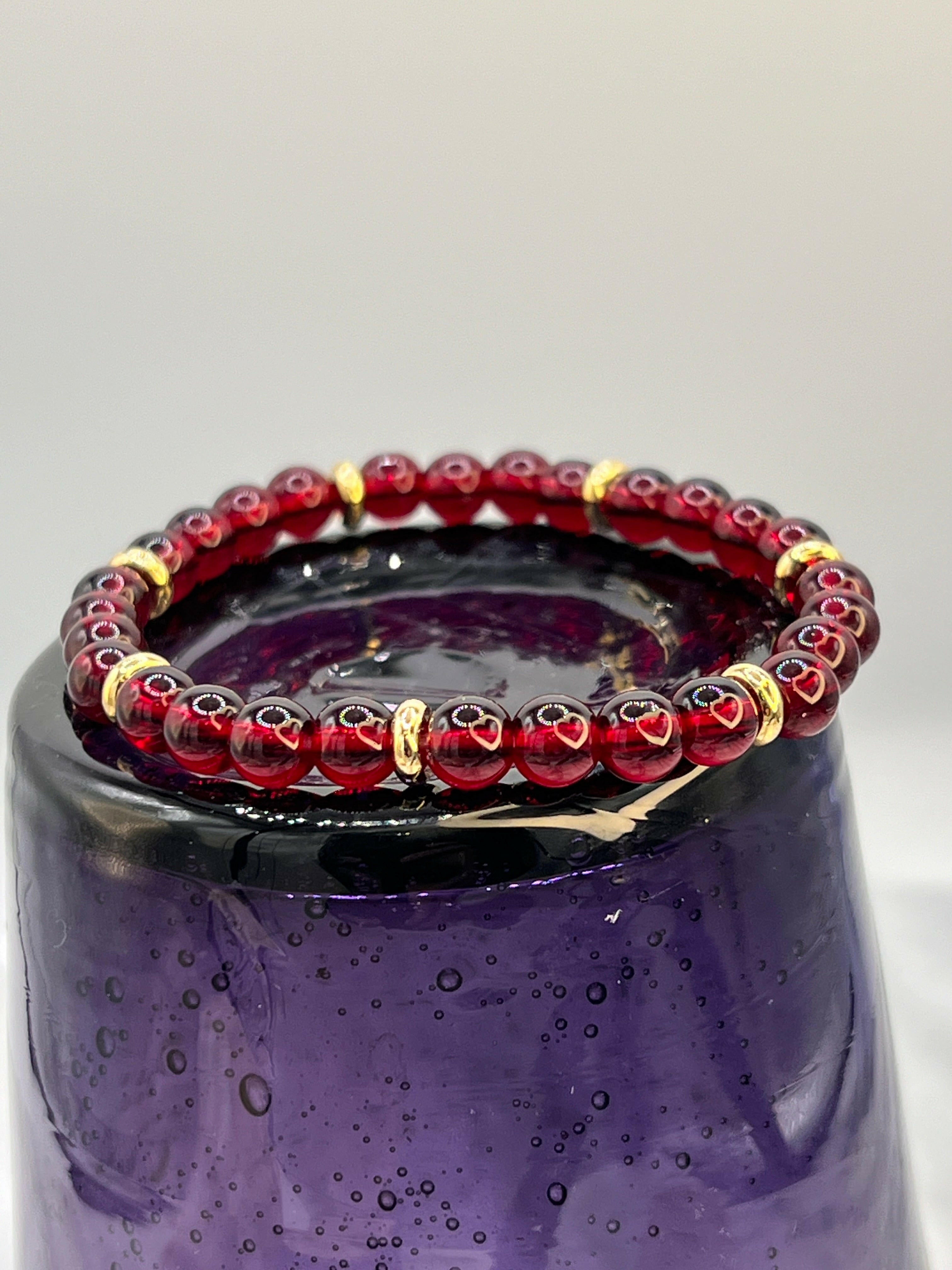 Bec Sue Jewelry Shop Jewelry Set 6.5 / red/gold / red glass garnet Red Garnet Glass Bracelet, Red Beaded Jewelry Tags 699