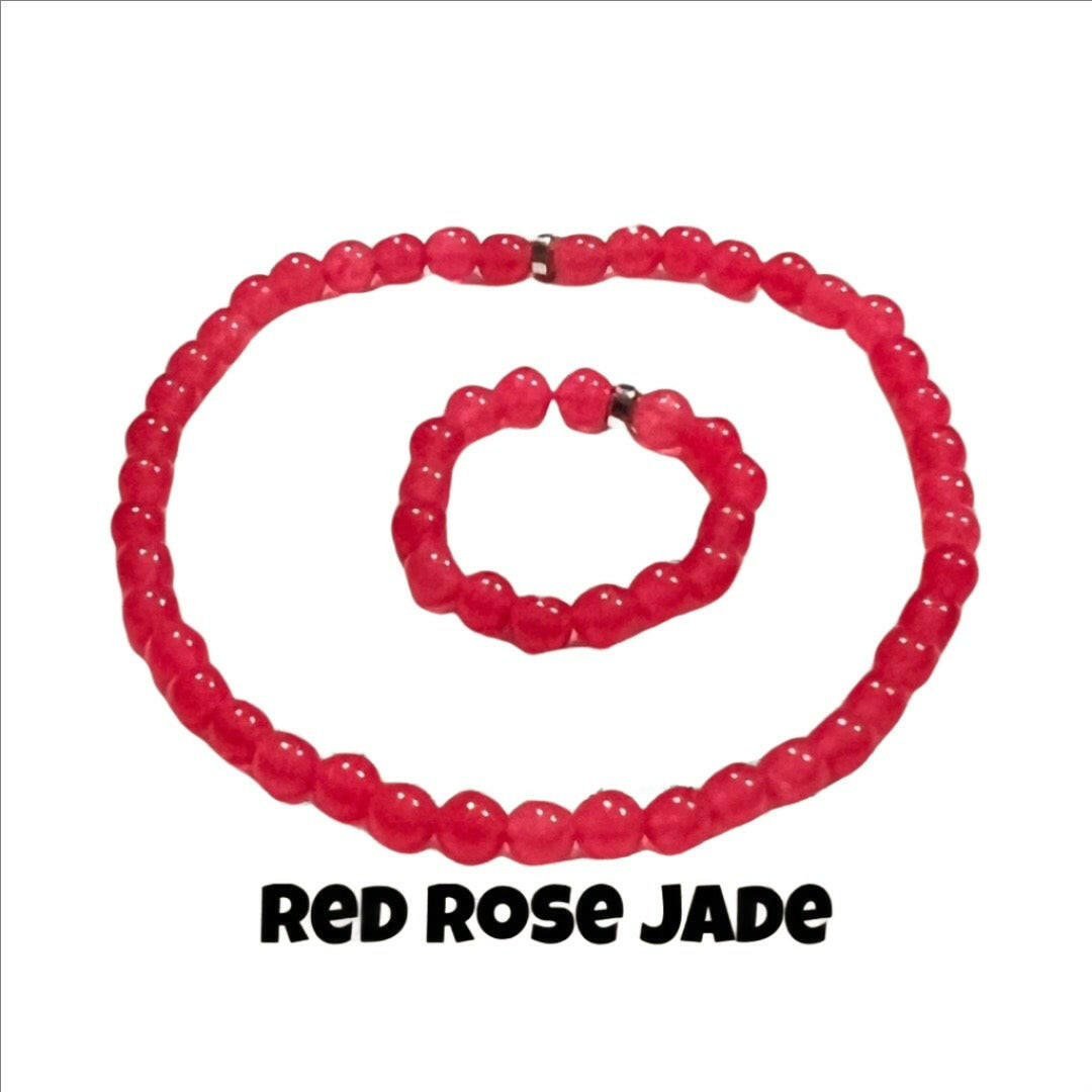 Bec Sue Jewelry Shop Jewelry Set 6.5 / red / Rose Red Jade Red Matching Bracelet and Ring, Red Bracelet and beaded Ring Tags 691