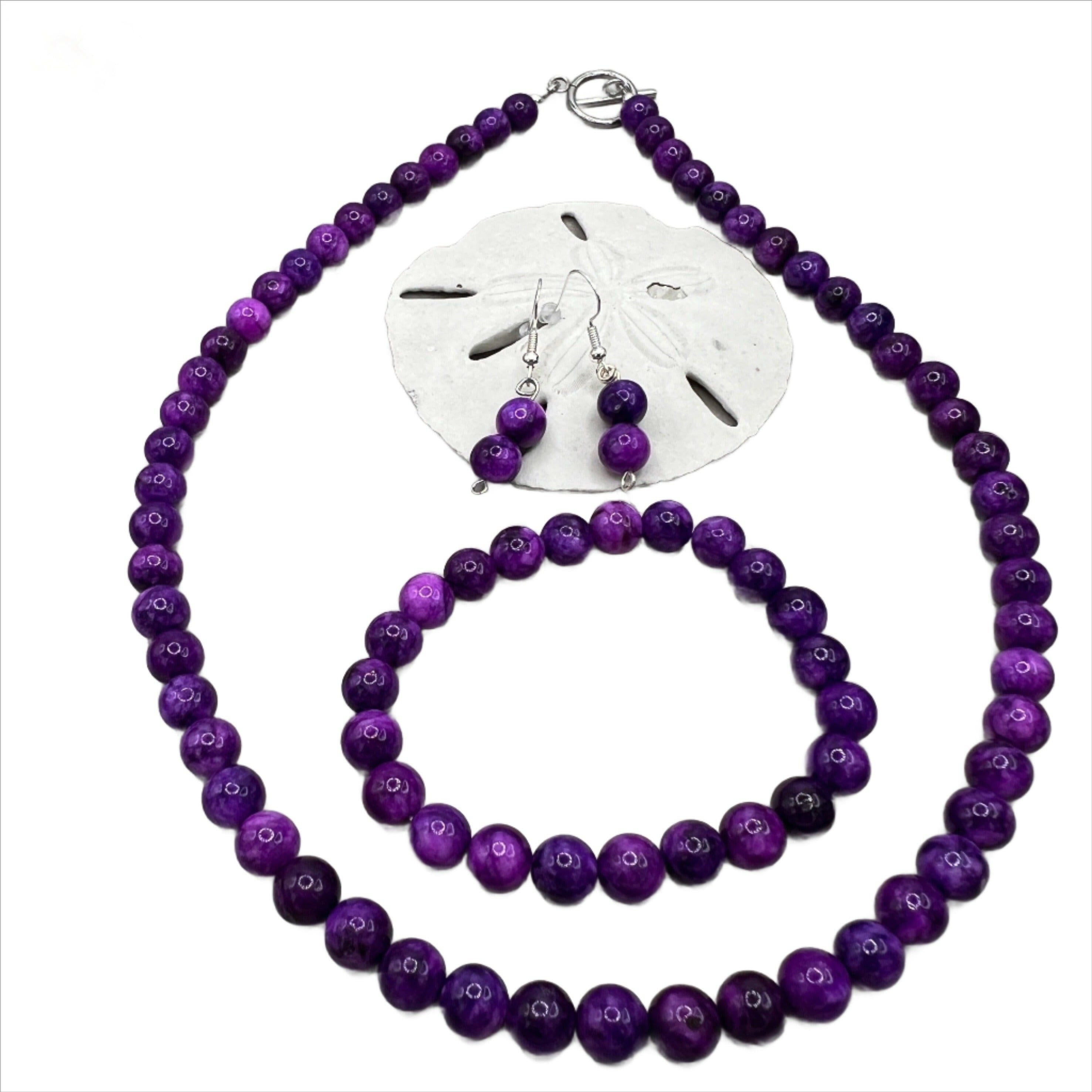 Bec Sue Jewelry Shop Jewelry Set Sugilite Jewelry Set, Necklace, Bracelet, and Earrings, sugilite gemstone Tags 638