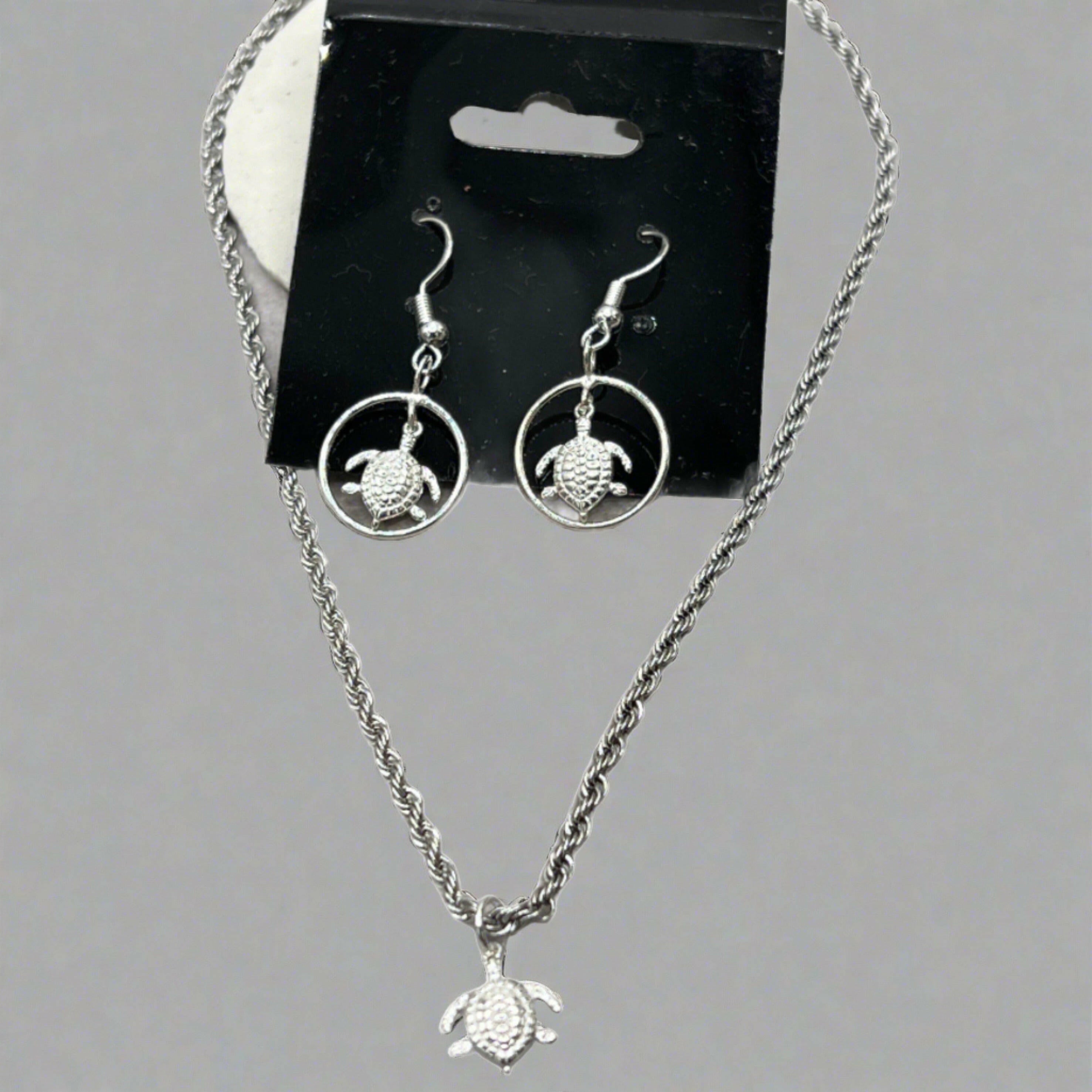 Bec Sue Jewelry Shop necklace and earrings Ocean-Inspired Stainless Steel Turtle Necklace and Earrings Set Tags 640