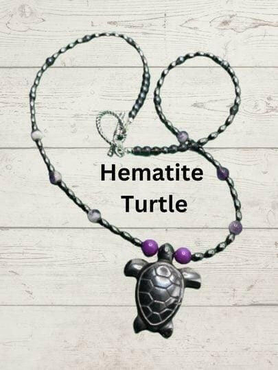 Bec Sue Jewelry Shop Necklaces 19 / black hematite / hematite/amethyst Turtle Lover's Hematite Necklace - Unveil Your Deep Connection, Hematite Necklace, Turtle Charm Tags 293