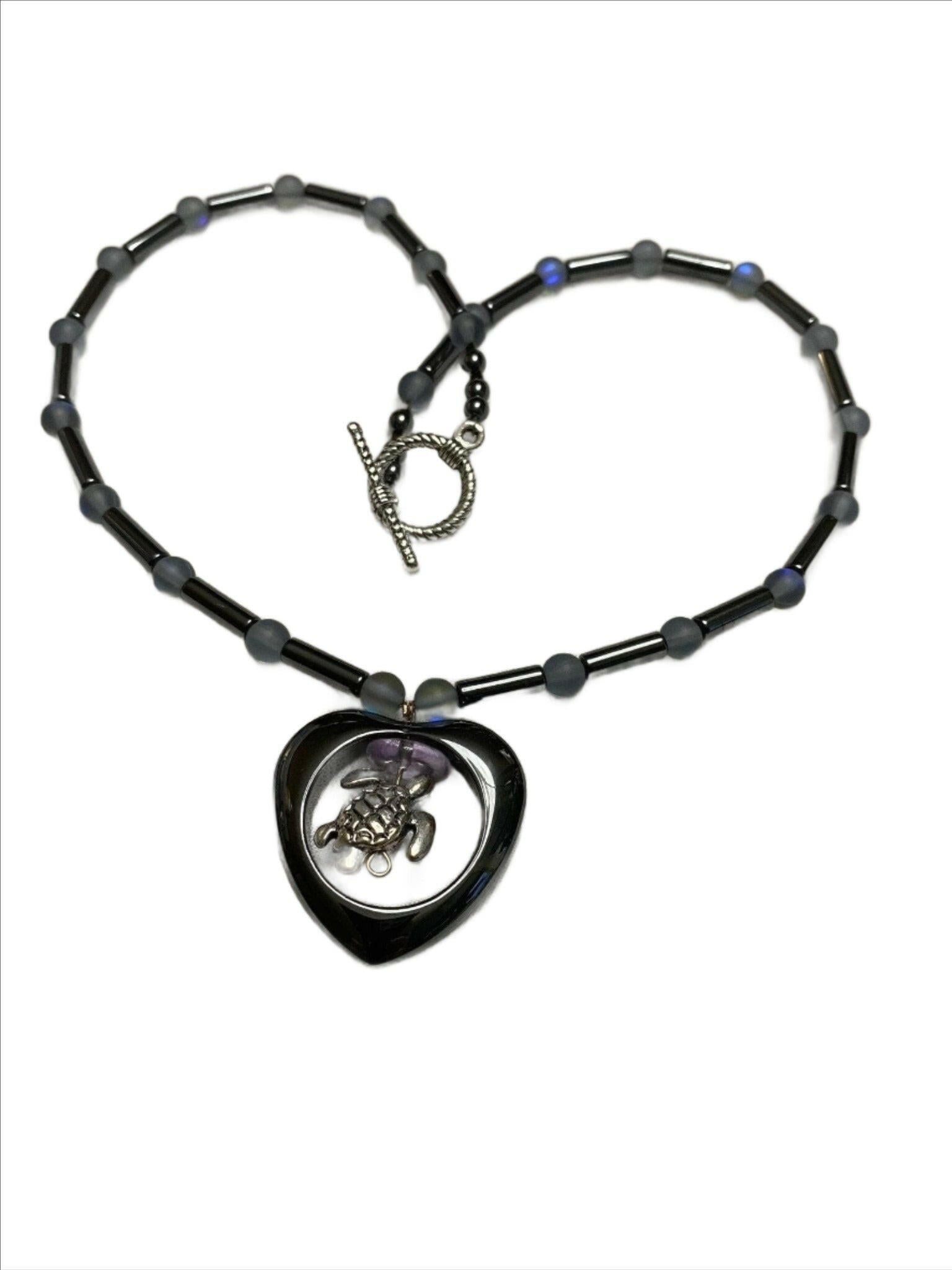 Bec Sue Jewelry Shop Necklaces 19 / black / hematite/moonstone Turtle Necklace, Hematite Jewelry, Moonstone blue Jewelry Tags 89