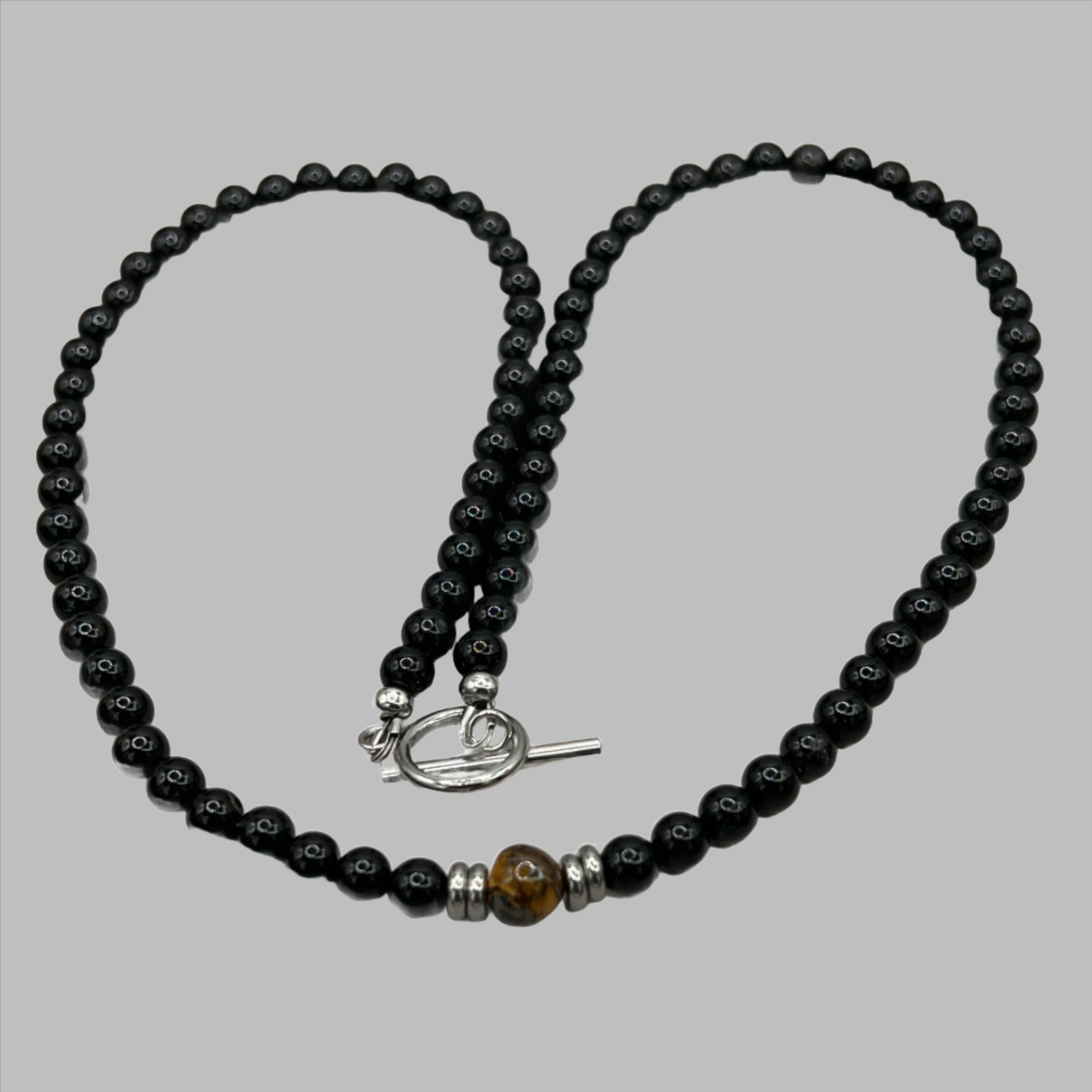 Bec Sue Jewelry Shop Necklaces 20 inch / black / onyx 8mm and tiger eye Onyx & Tiger Eye Sterling Silver Necklace Tags 662