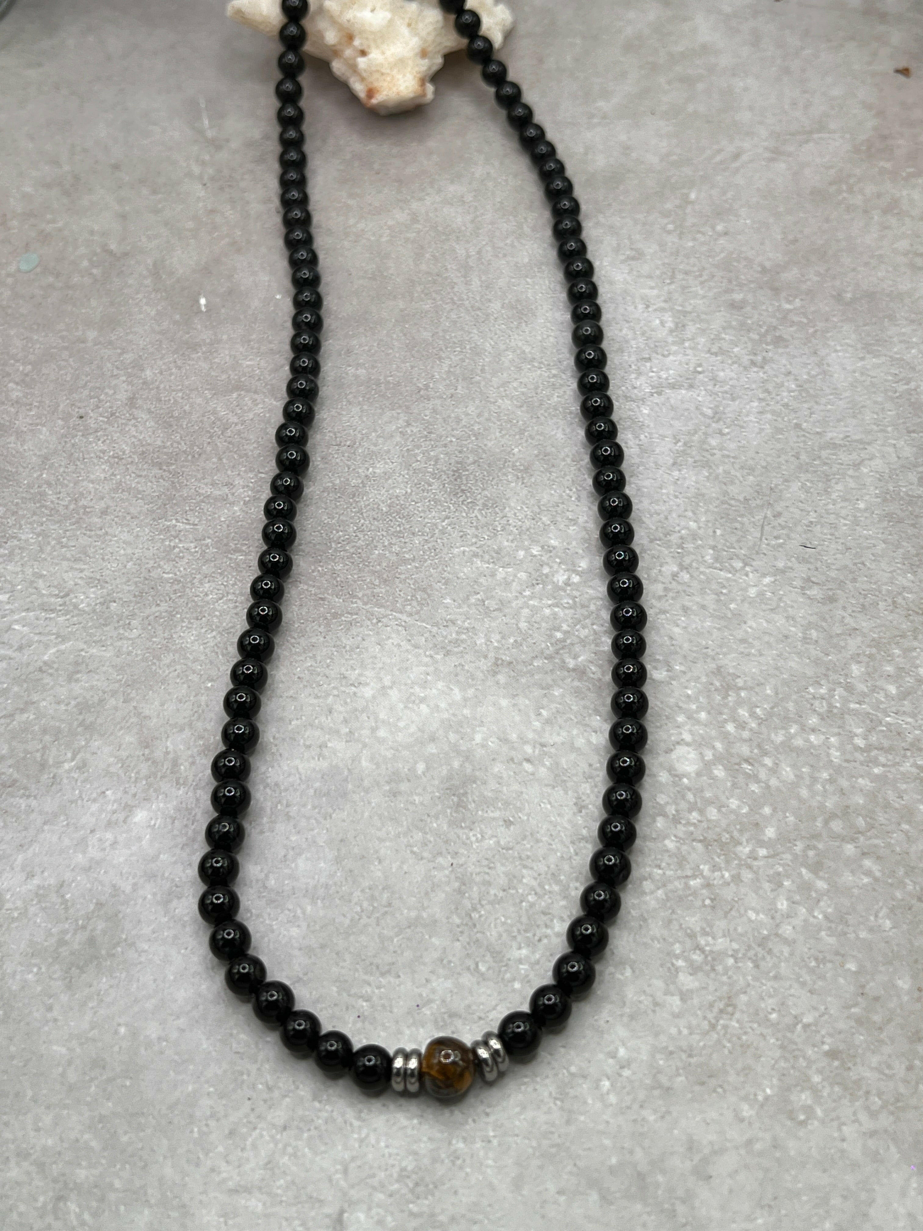 Bec Sue Jewelry Shop Necklaces 20 inch / black / onyx 8mm and tiger eye Onyx & Tiger Eye Sterling Silver Necklace Tags 662