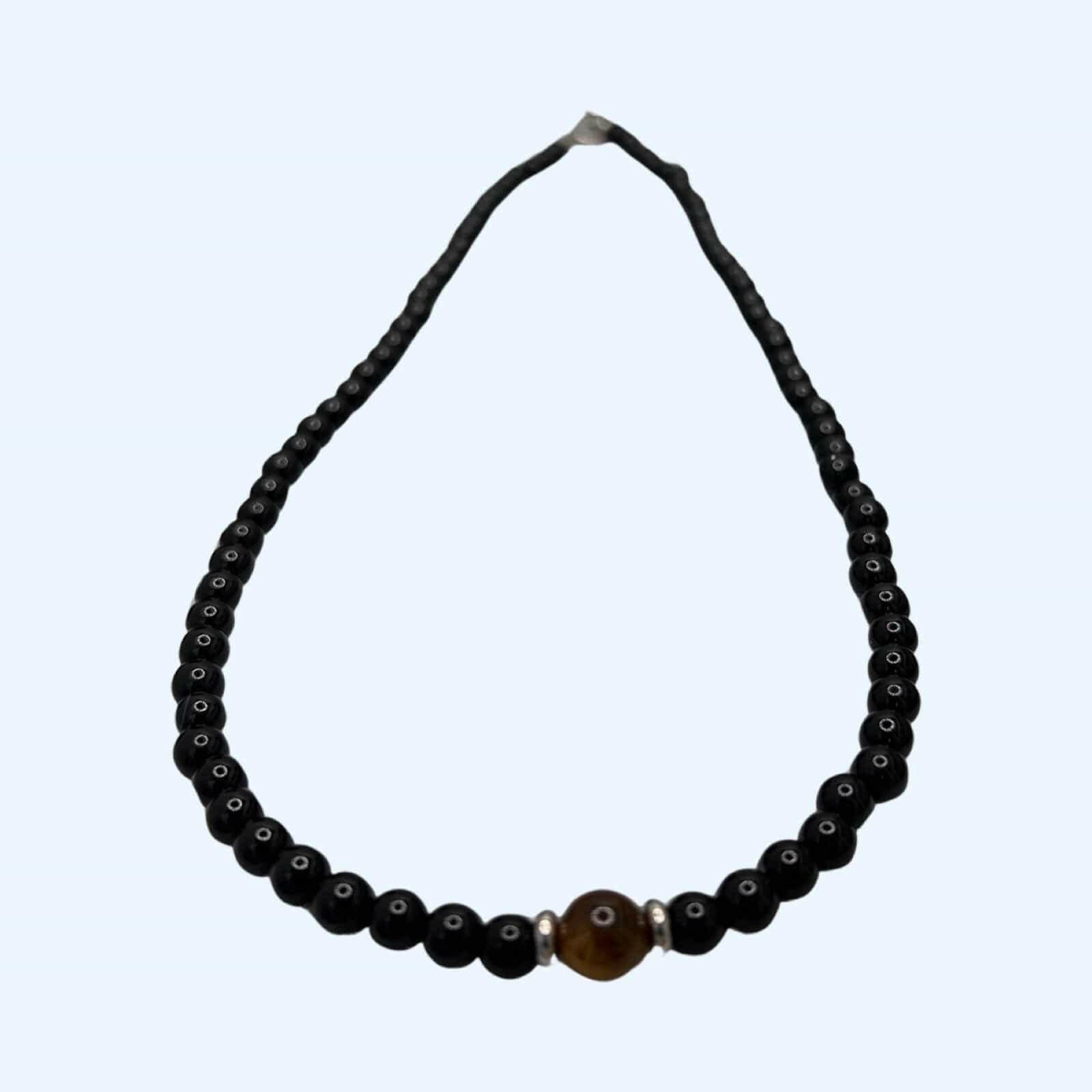 Elegant Onyx Necklace with Tiger Eye Pendant - Stylish Jewelry for Women