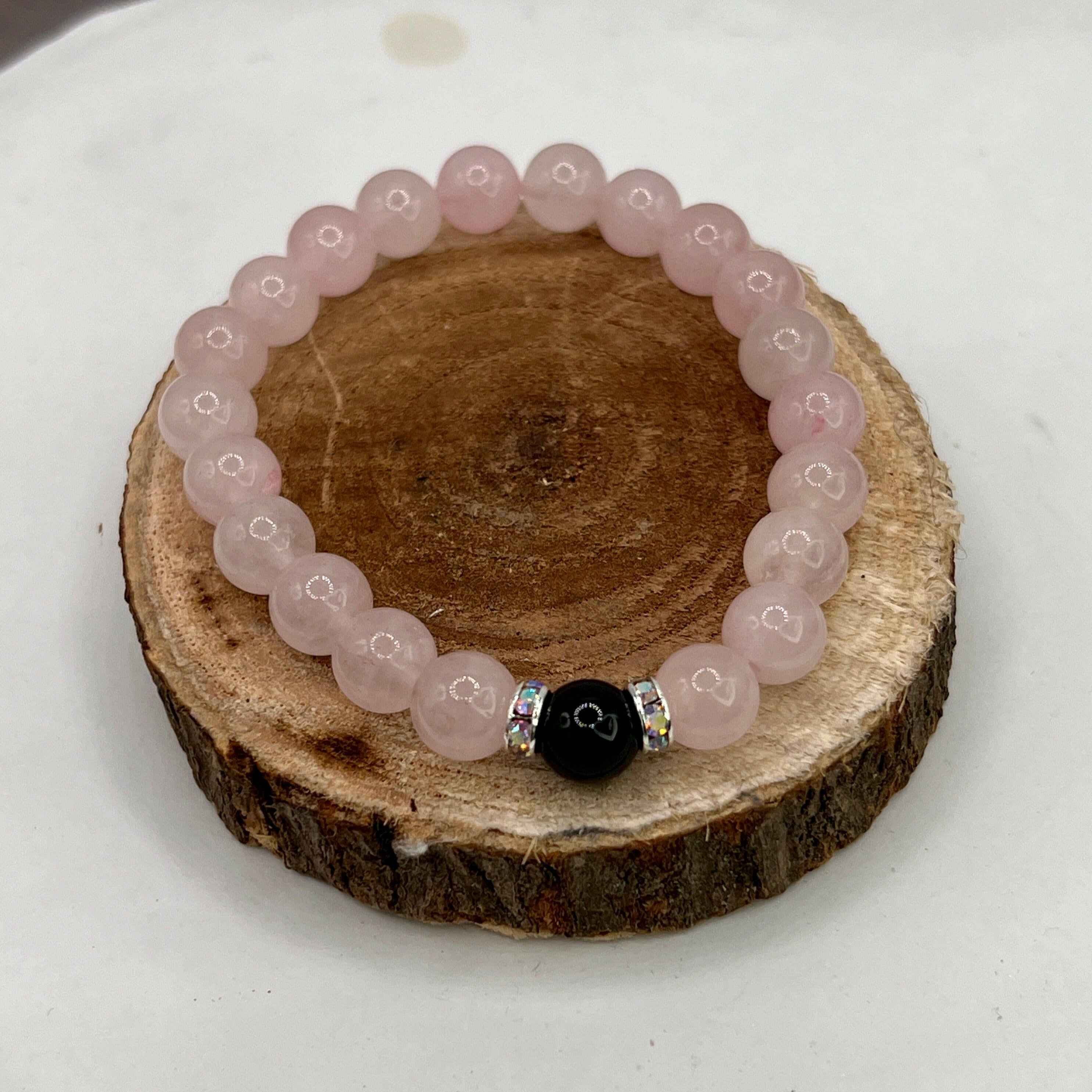 Bec Sue Jewelry Shop new 6.5 / pink/black / rose quartz/obsidian Harmony and Style  Bracelet Tags 608