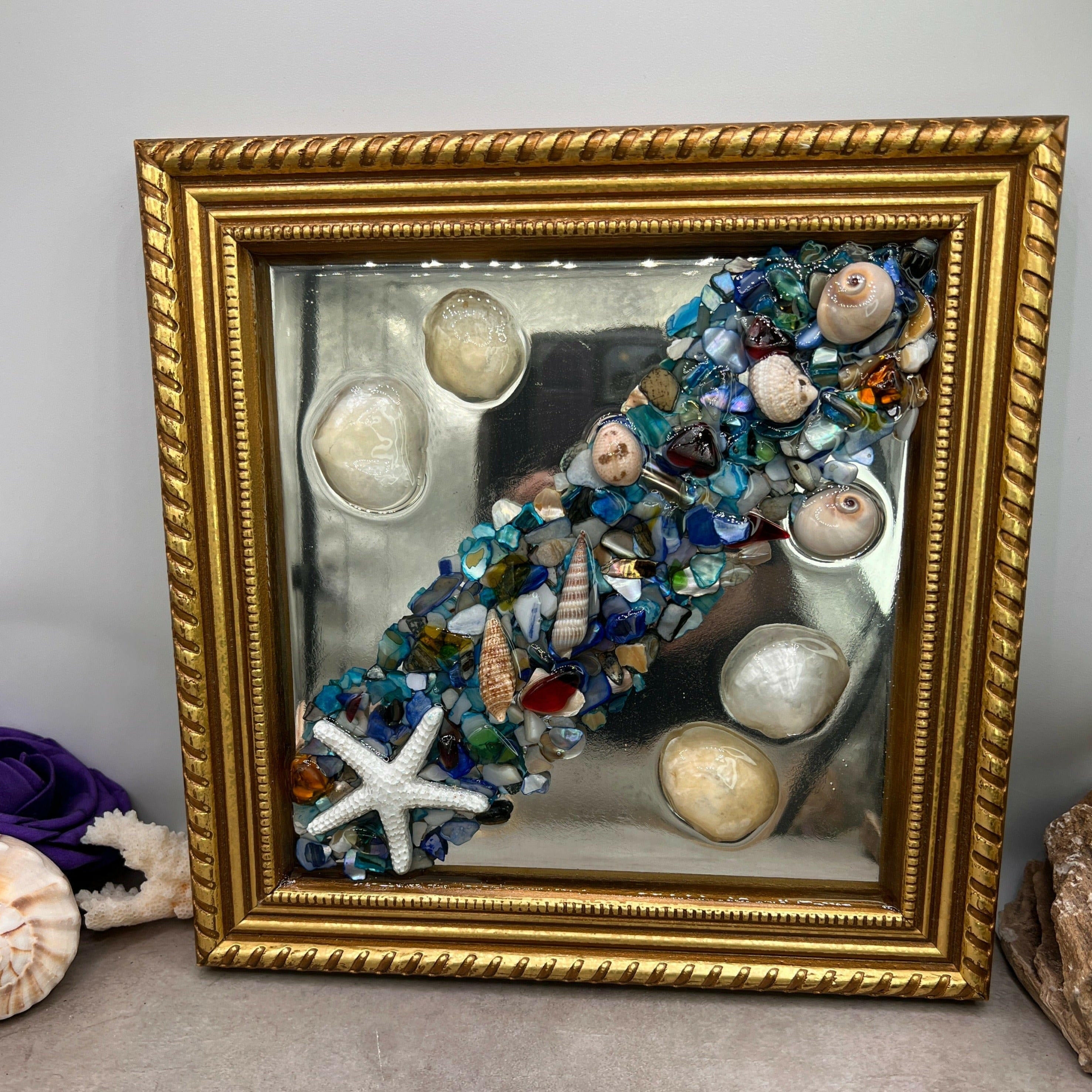 Bec Sue Jewelry Shop new Enchanting Ocean View Mirror Glass Sea Shells, Wall Decor Tags 643