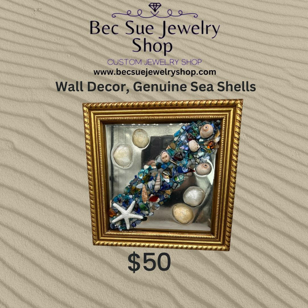 Bec Sue Jewelry Shop new Enchanting Ocean View Mirror Glass Sea Shells, Wall Decor Tags 643