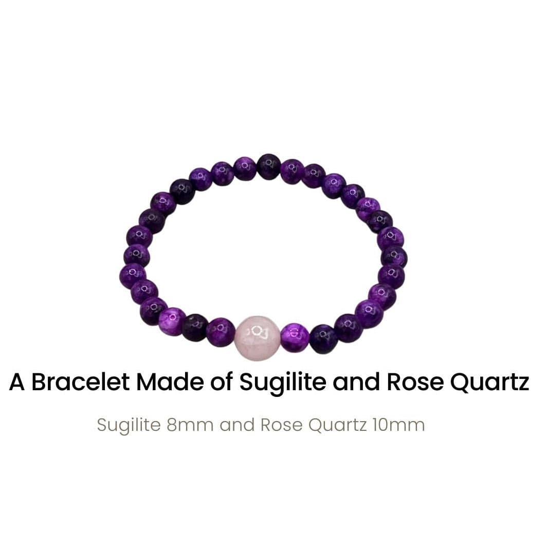 Bec Sue Jewelry Shop Product 8mm and 10mm / purple and pink / sugilite and rose quartz Unique Sugilite Bead Bracelet 8mm - One-of-a-Kind Handcrafted Gemstone Jewelry Tags