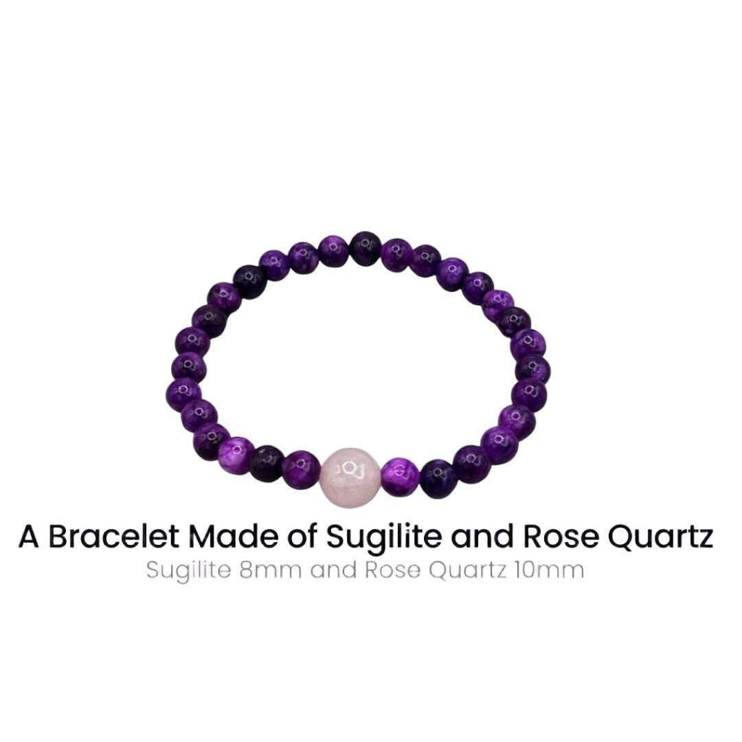 Bec Sue Jewelry Shop Product 8mm and 10mm / purple and pink / sugilite and rose quartz Unique Sugilite Bead Bracelet 8mm - One-of-a-Kind Handcrafted Gemstone Jewelry Tags