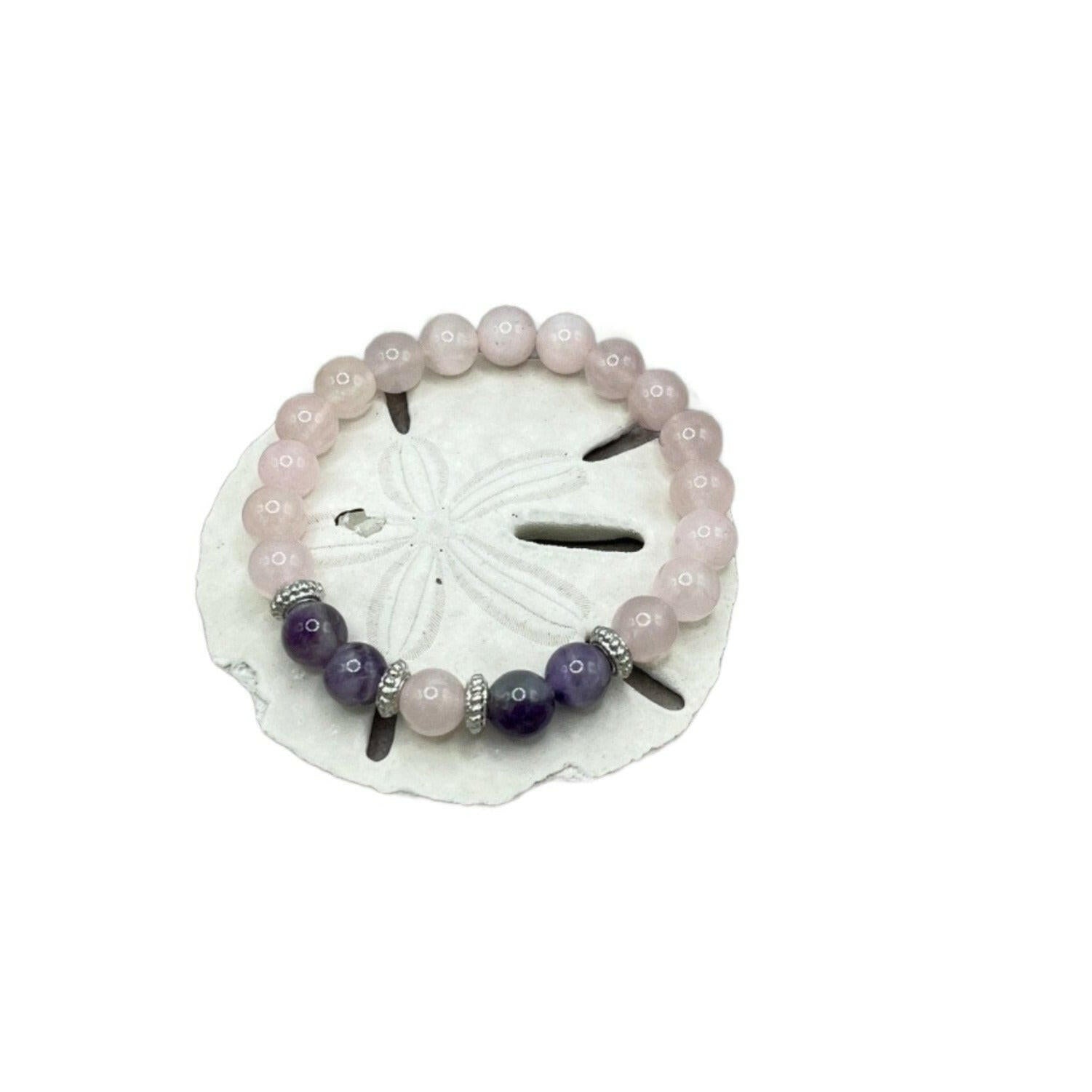 Bec Sue Jewelry Shop rose quartz bracelet pink / 6.5 / rose quartz/amethyst Rose Quartz Bracelet, Rose Quart Bead Bracelet, Amethsyt Beaded Bracelet Tags 529