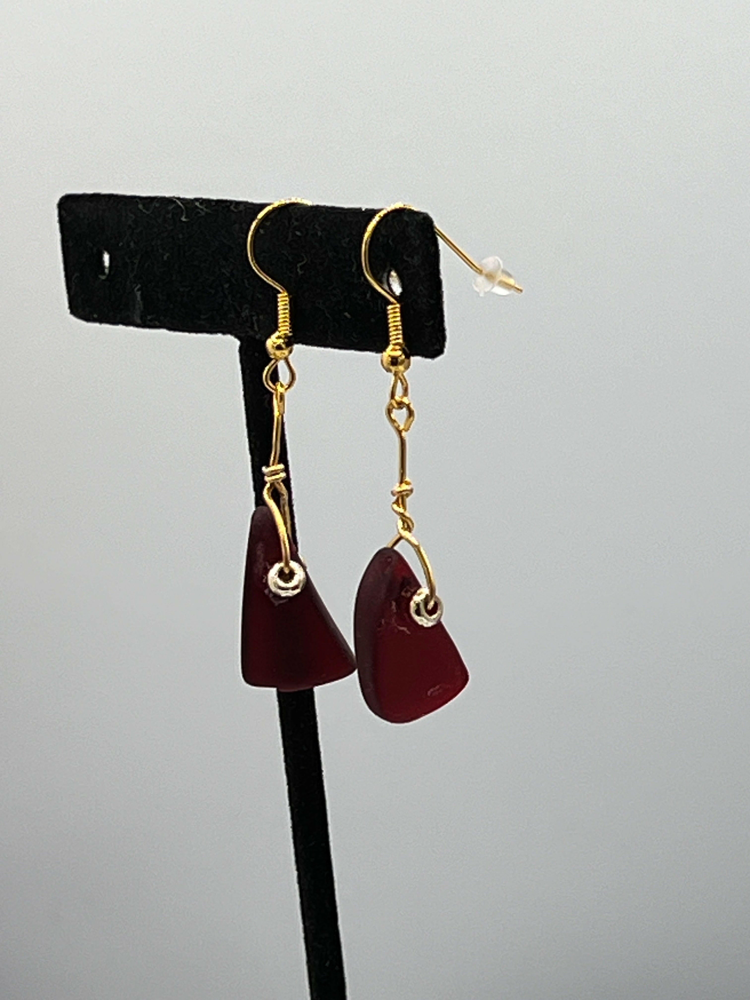 Bec Sue Jewelry Shop Scarlet Whispers: Tumbled Glass Dangling Earrings Tags