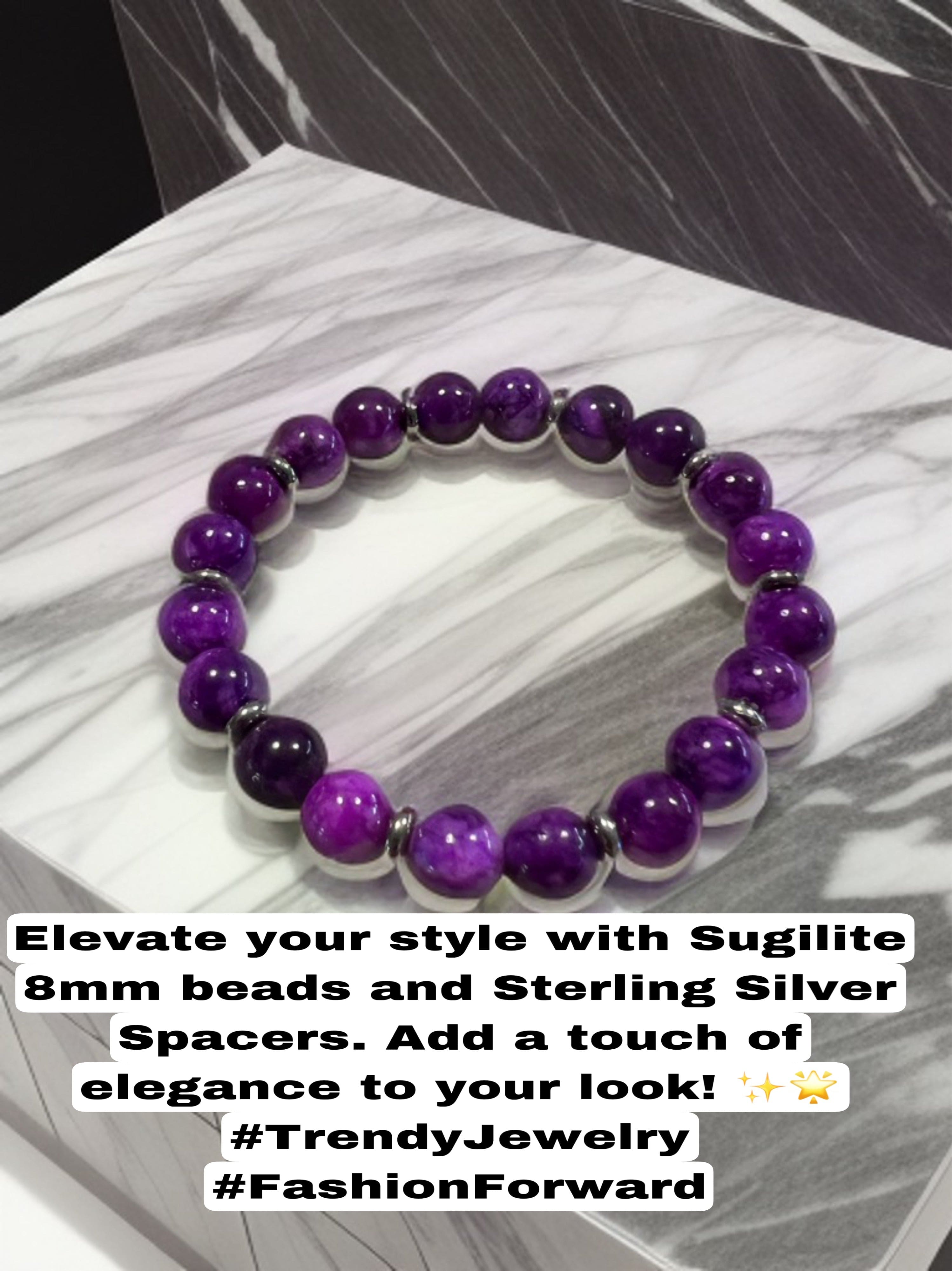 Bec Sue Jewelry Shop sugilite bracelet 6.5/ 7 / purple/silver / sugilite/sterling silver spacers Sugilite Crystals, Sugilite Gemstone Bracelet Tags 550