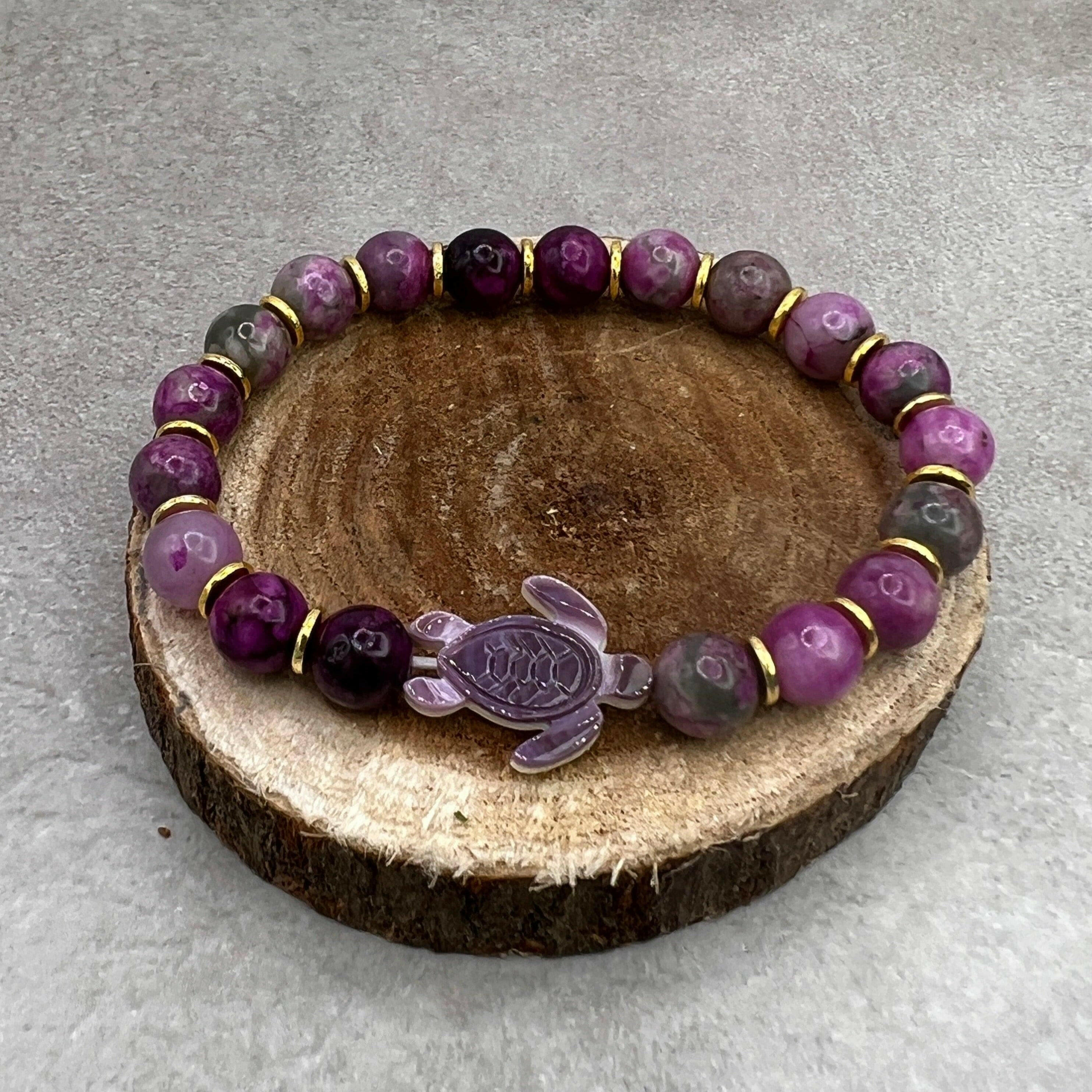 Bec Sue Jewelry Shop sugilite bracelet 6.5 / purple / sugilite and gold spacer beads Sugilite Jewelry, Turtle Sugilite 8mm Stone Tags 554