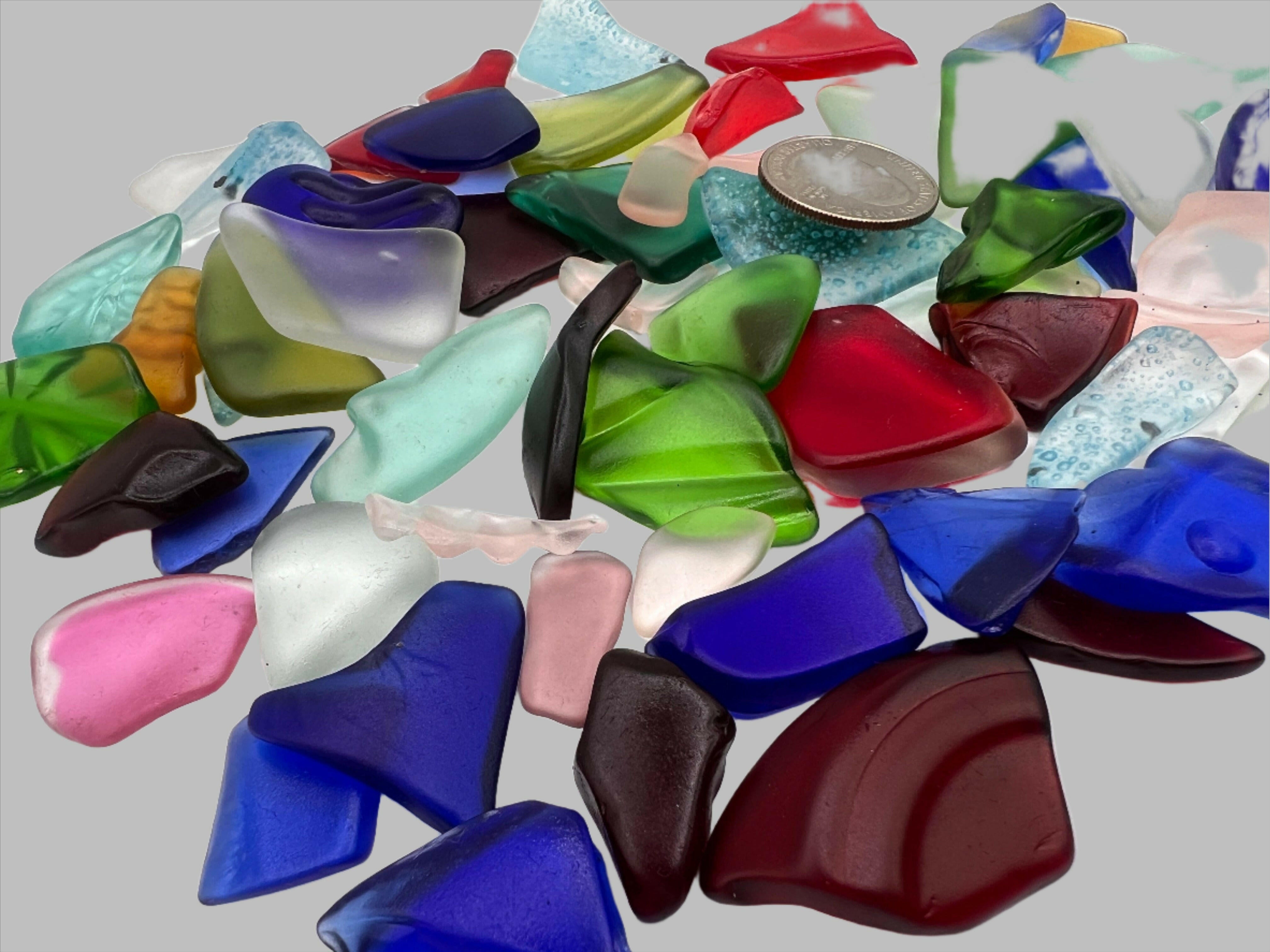 Bec Sue Jewelry Shop tumbled glass Vibrant Mix Glass Pieces: Medium-Sized Recycled Glass in Assorted Colors Tags