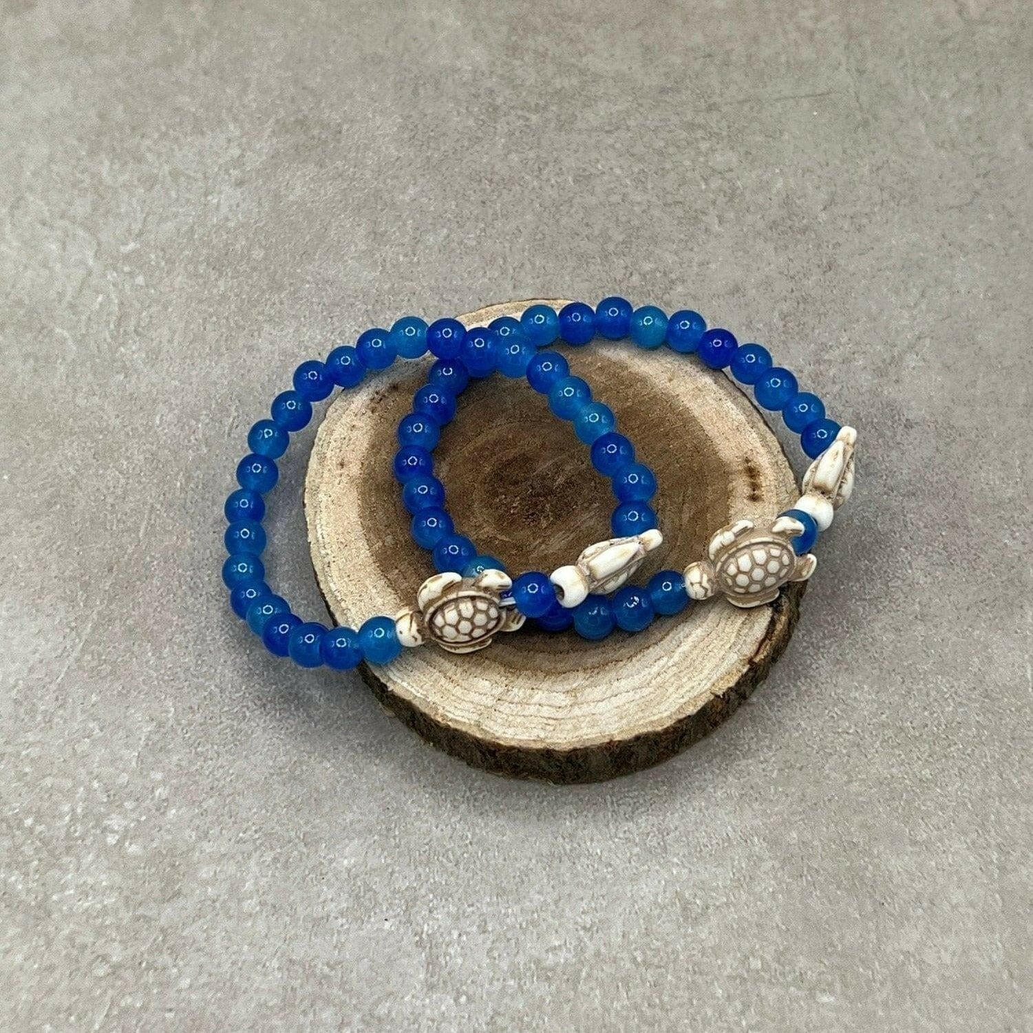Bec Sue Jewelry Shop turtle bracelet 6.5 / blue / ceramic turtle/blue glass beads One-of-a-kind Blue Turtle Gemstone Beaded Bracelet, Turtle Bracelet, Tags 522