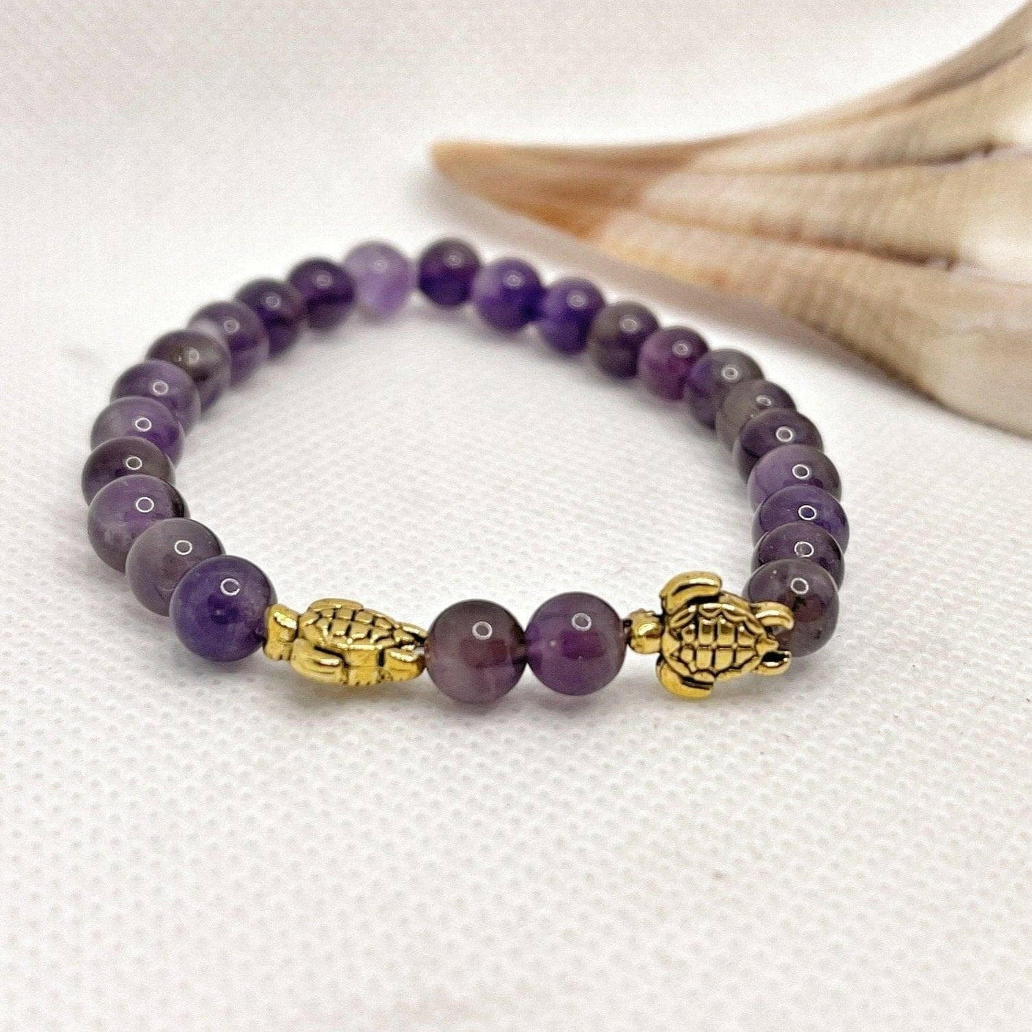 Bec Sue Jewelry Shop turtle bracelet 6 / purple / amethyst/gold turtle Sea Turtle Bracelet, Amethyst Stretch Bracelet, Ocean Turtle Tags 206