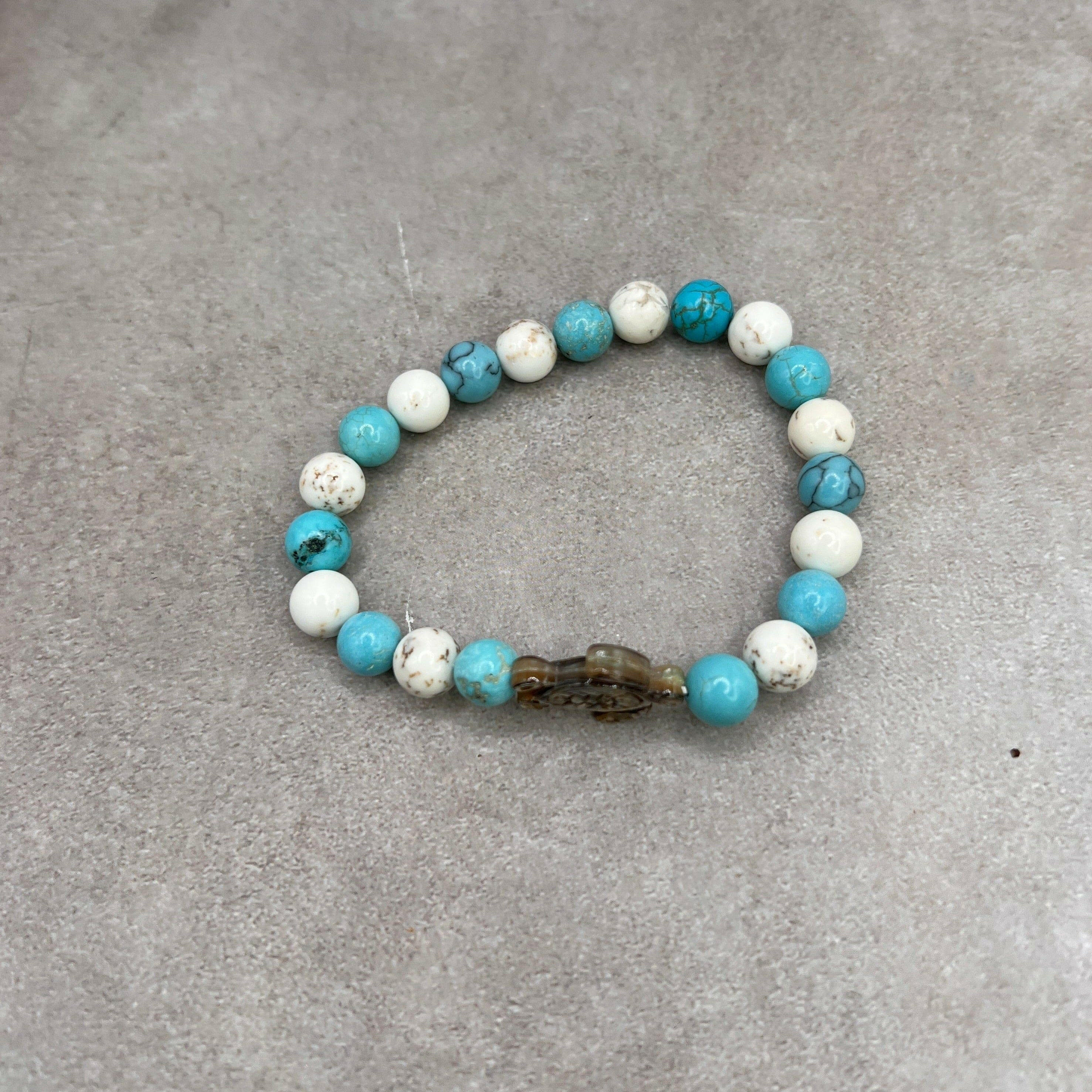 Bec Sue Jewelry Shop turtle bracelets 6.25/7 / blue/white / turquoise blue/white One-of-a-kind Turquoise Blue Turtle Bracelet with 8mm Beads and Pearl Turtle Charm Tags 619