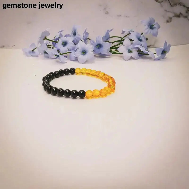 Black and Amber Obsidian Harmony Bracelet with Citrine Accents - Bec Sue Jewelry Shop
