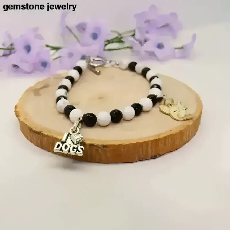 Black and White Dog Charm Bracelet with French Bulldogs - Bec Sue Jewelry Shop