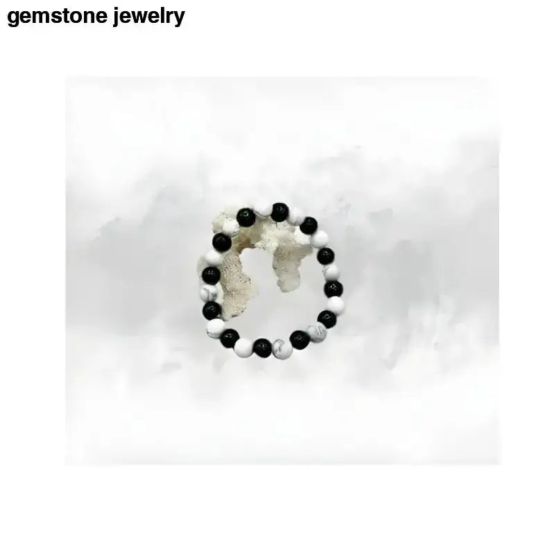 Black and White Howlite 8mm Stretch Bracelet with Onyx - Bec Sue Jewelry Shop