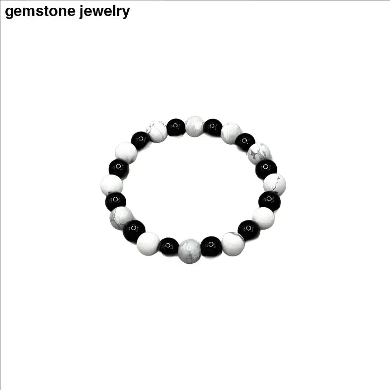 Black and White Howlite 8mm Stretch Bracelet with Onyx - Bec Sue Jewelry Shop