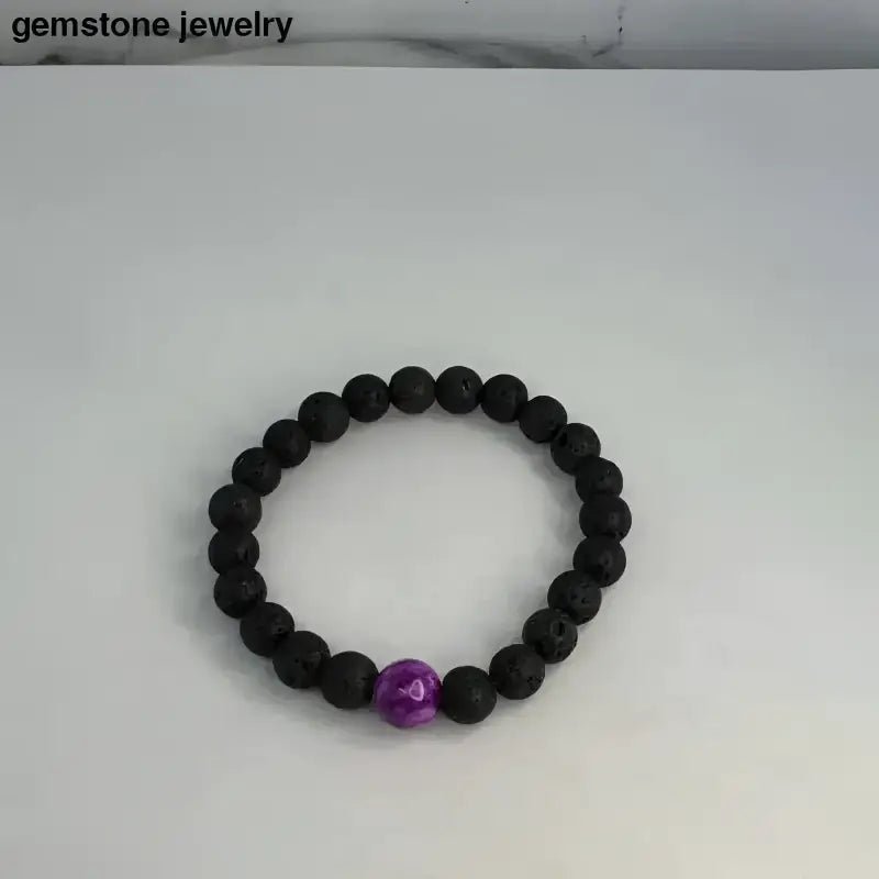 Black Lava Stone Bracelet with Purple Accent for Healing Energy - Bec Sue Jewelry Shop