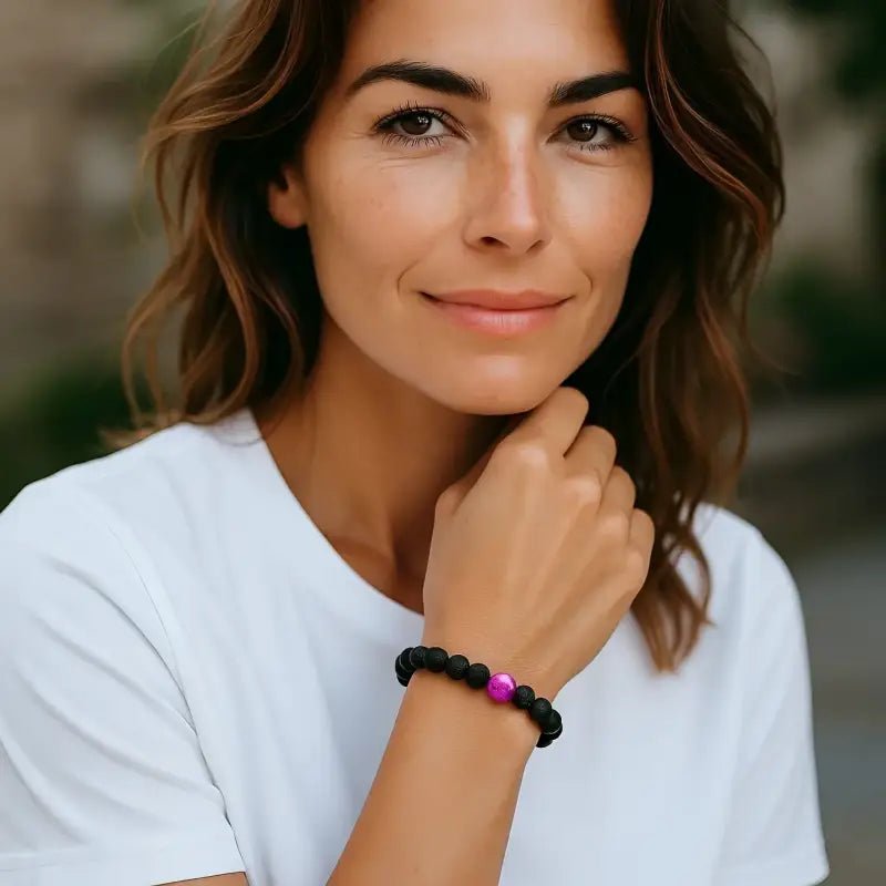 Black Lava Stone Bracelet with Purple Sugilite Accent Bead - Bec Sue Jewelry Shop