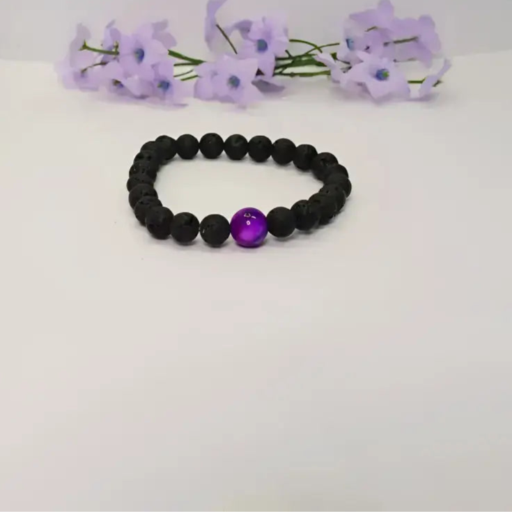 Black Lava Stone Bracelet with Purple Sugilite Accent Bead - Bec Sue Jewelry Shop