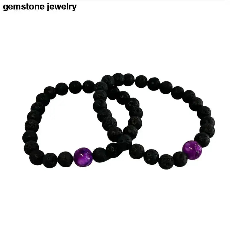 Black Lava Stone Bracelet with Purple Sugilite Accent Bead - Bec Sue Jewelry Shop