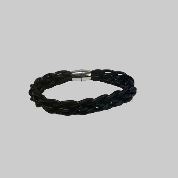 Black Leather Bracelet with Beads and Silver Magnetic Clasp - Bec Sue Jewelry Shop