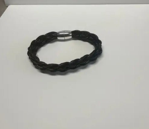 Black Leather Bracelet with Beads and Silver Magnetic Clasp - Bec Sue Jewelry Shop