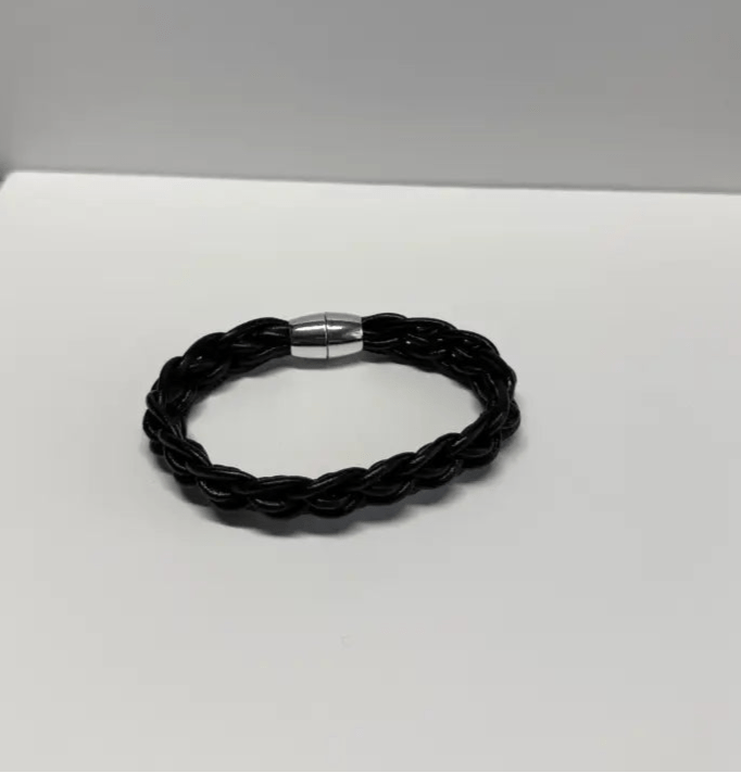 Black Leather Bracelet with Beads and Silver Magnetic Clasp - Bec Sue Jewelry Shop