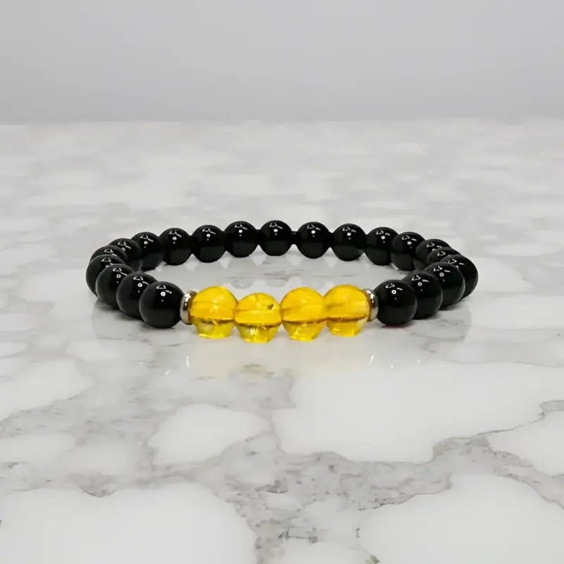 Black Onyx and Citrine Chakra Bracelet in Black and Yellow Beads - Bec Sue Jewelry Shop