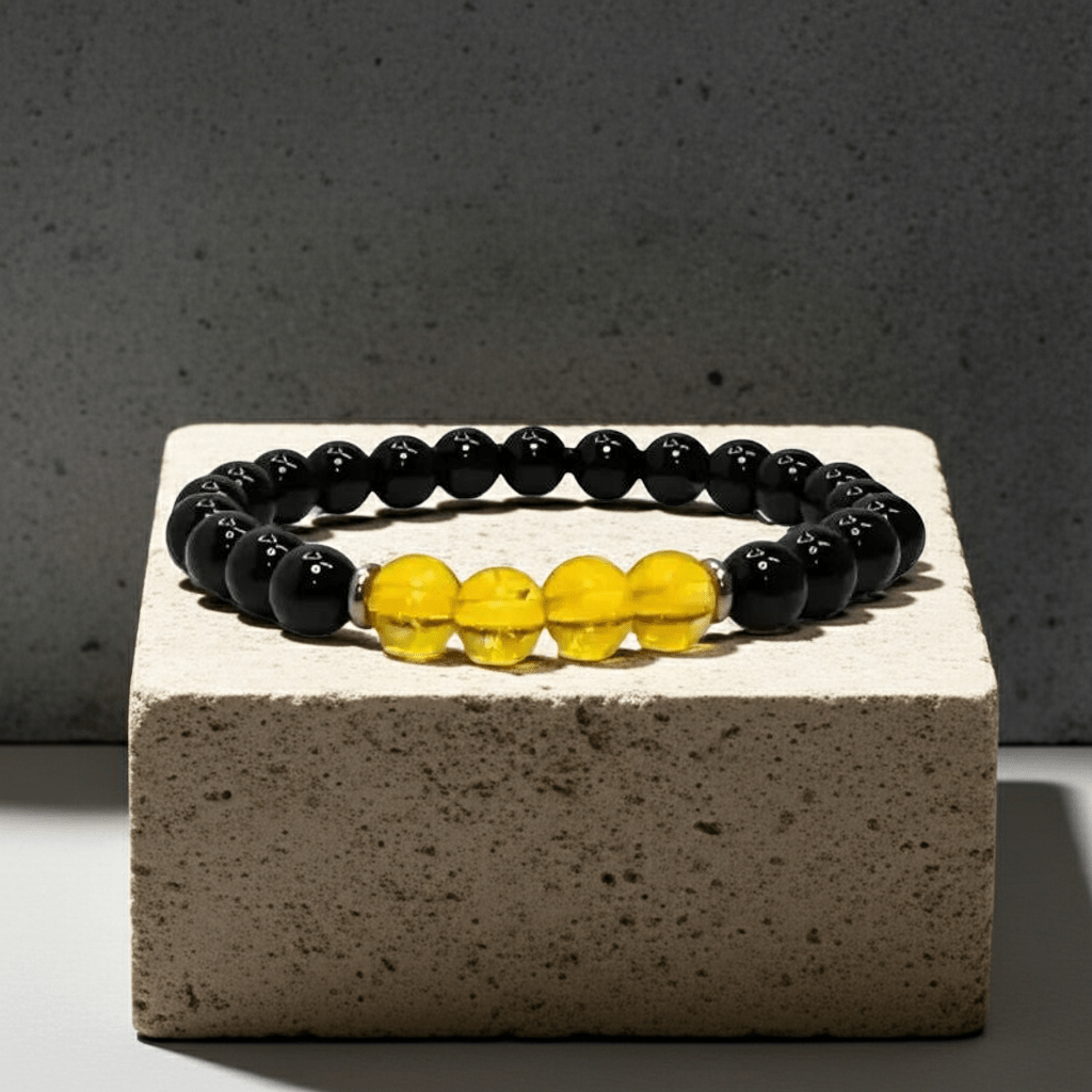 Black Onyx and Citrine Chakra Bracelet in Black and Yellow Beads - Bec Sue Jewelry Shop