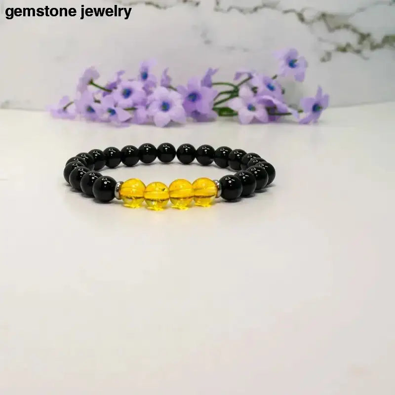 Black Onyx and Citrine Chakra Bracelet in Black and Yellow Beads - Bec Sue Jewelry Shop
