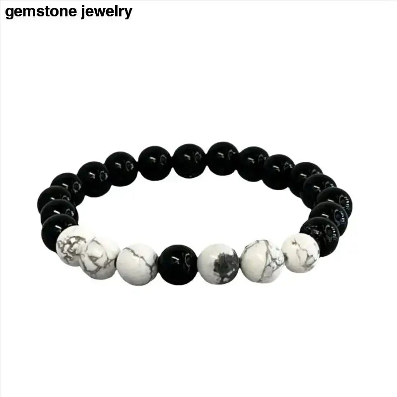 Black Onyx and Howlite Beaded Bracelet 8mm - Bec Sue Jewelry Shop