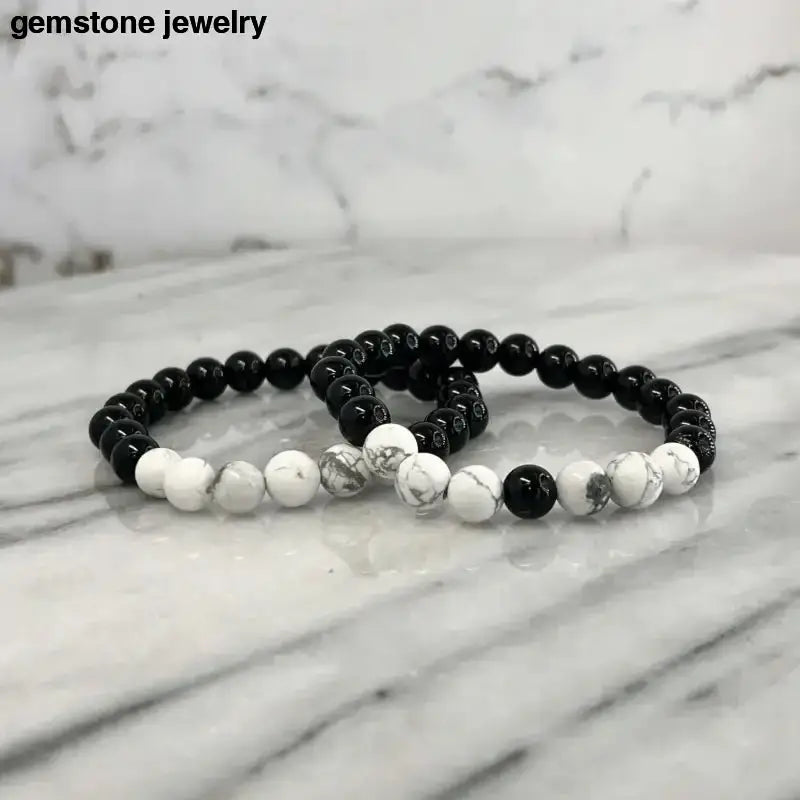 Black Onyx and Howlite Beaded Bracelet 8mm - Bec Sue Jewelry Shop