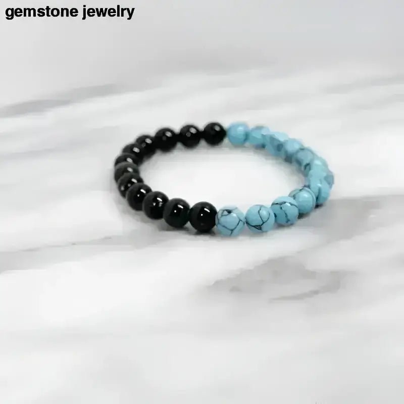 Black Onyx and Turquoise 8mm Stretch Beaded Bracelet - Bec Sue Jewelry Shop